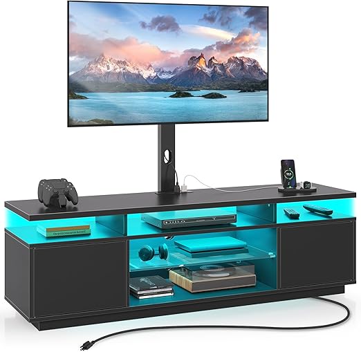 TV Stand with Mount and Power Outlet 59.1" - Swivel Height Adjustable Entertainment Center