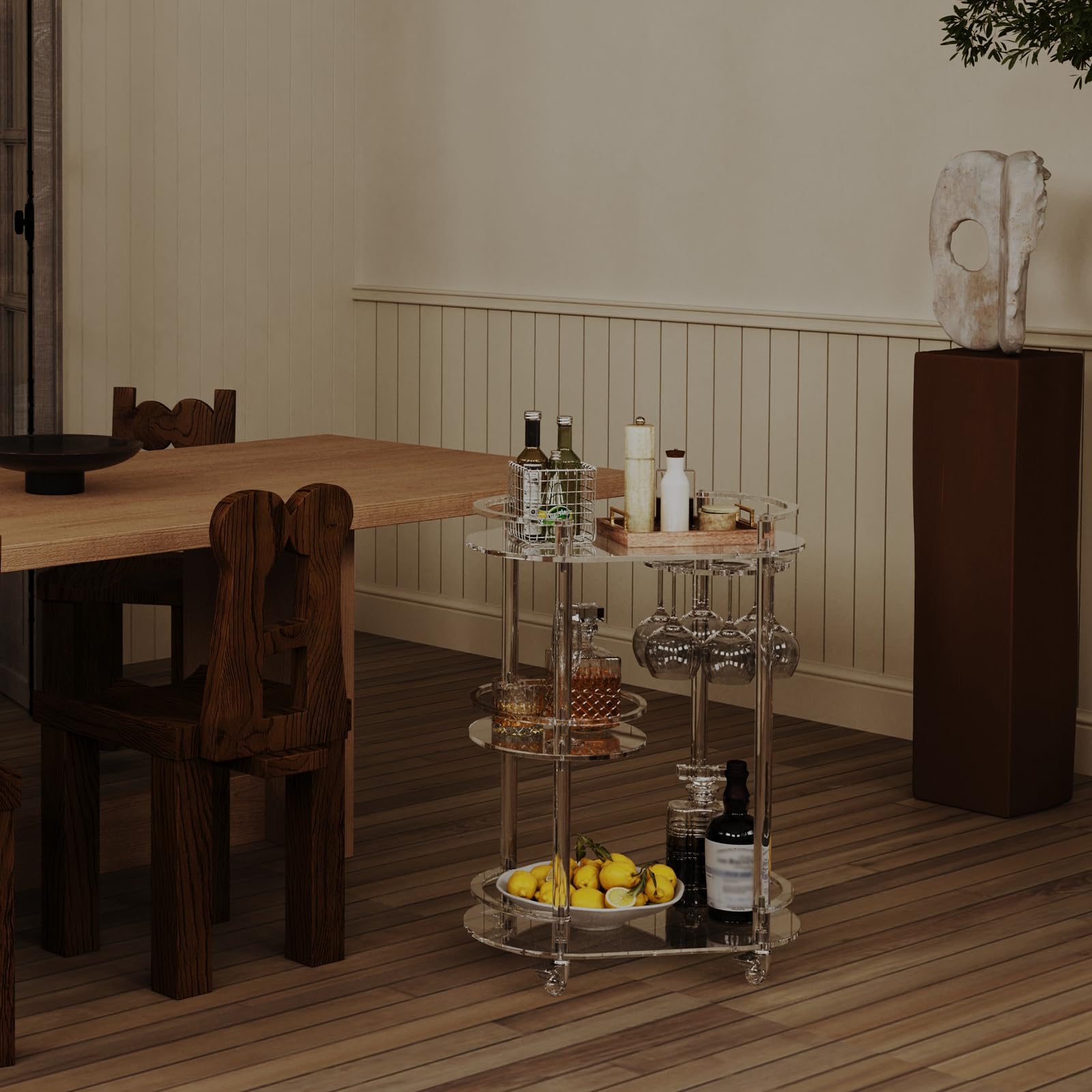 Acrylic Bar Cart with 4 Lockable Wheels
