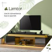 Lamtor TV-Stand for 85 Inch TV - Led TV Stand with Power Outlet, Modern Entertainment Center with Glass Shelf, High Glossy Gaming TV Media Console for Living Room, Black
