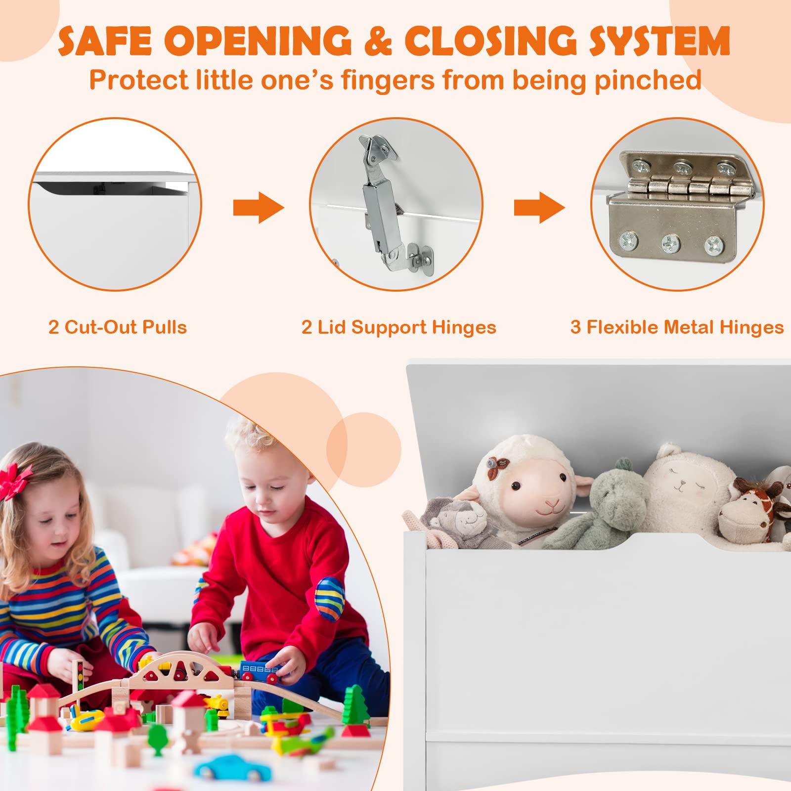 36-Inch Wooden Toy Storage Box with Safety Hinges