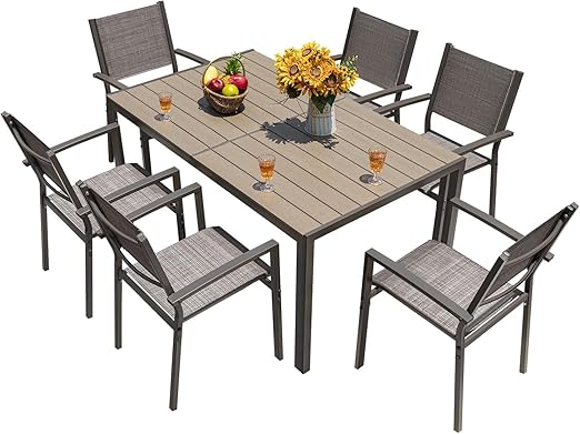 7-Piece Patio Dining Set with Large Table and Stackable Chairs