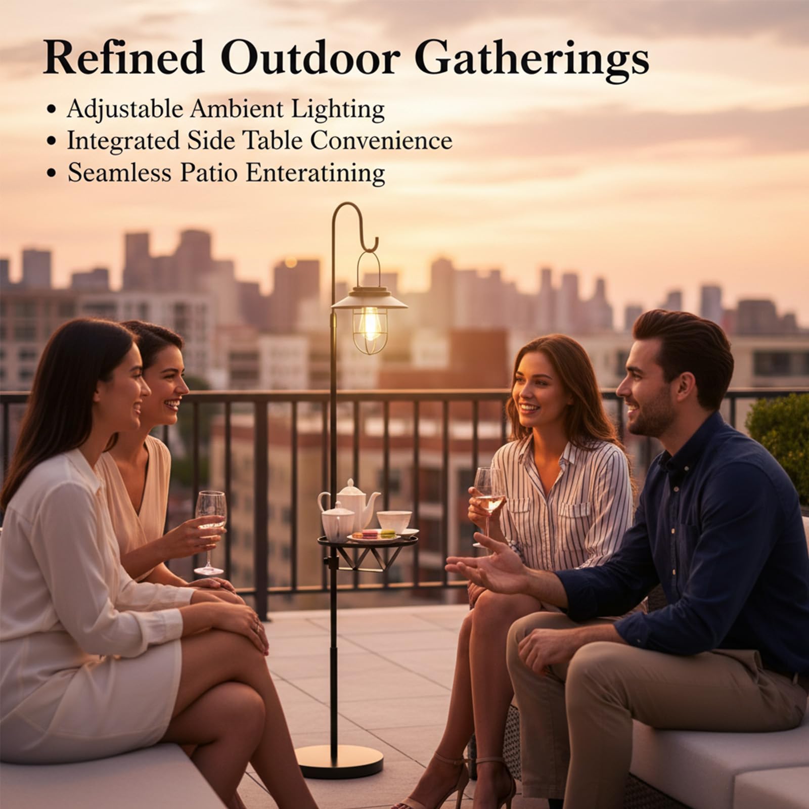 Solar Floor Lamp with Table for Outdoor Patio