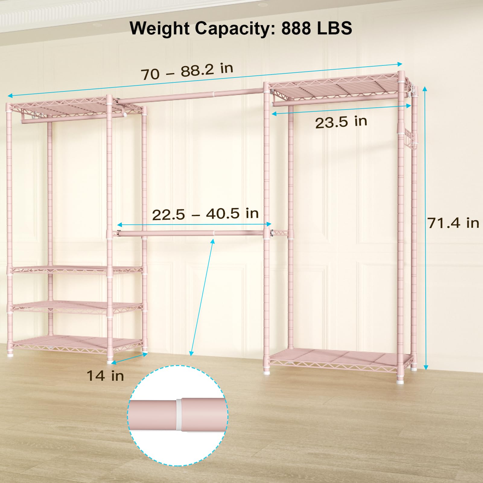 Freestanding Closet Organizer with Adjustable Rods