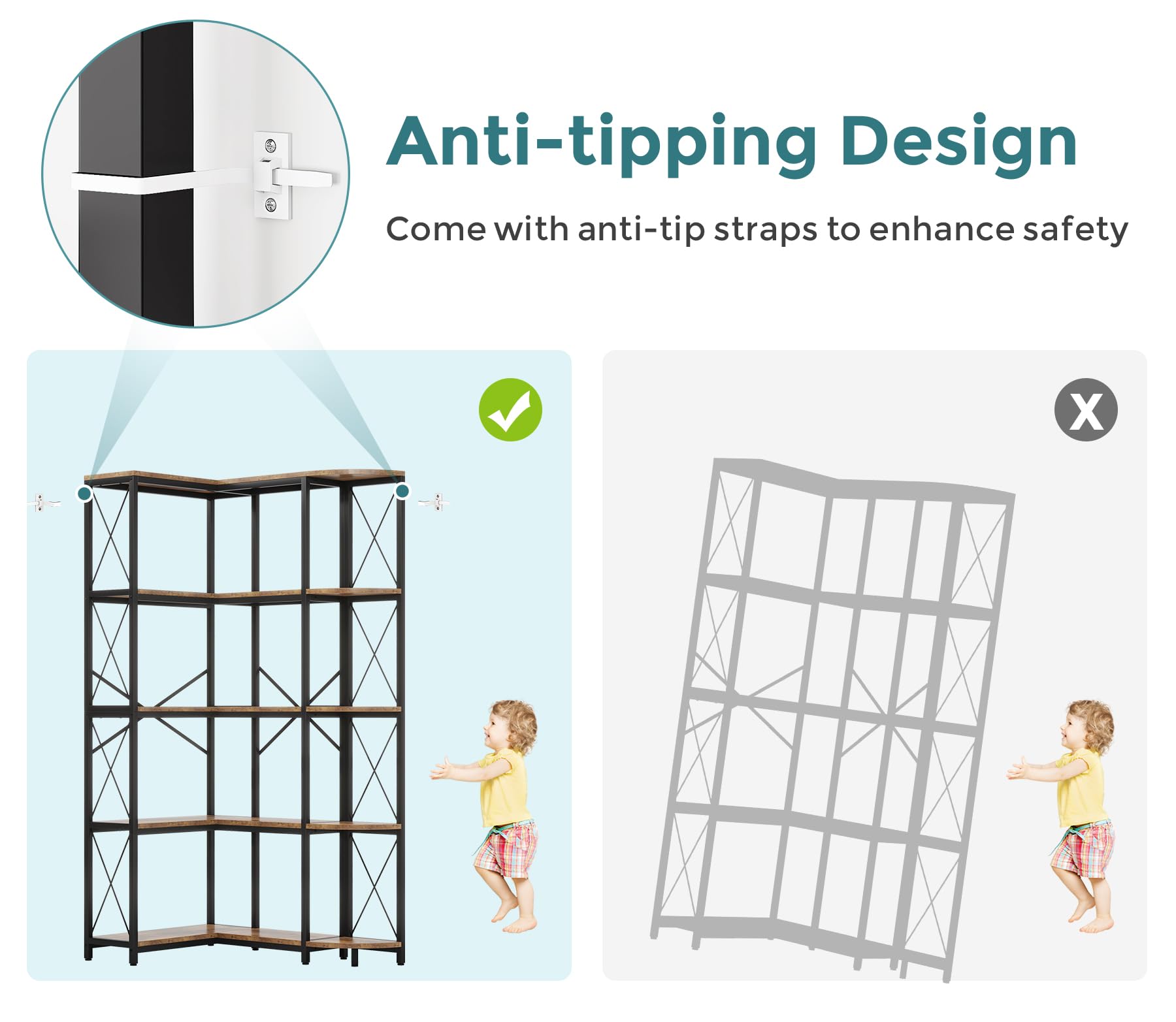 5-Tier L-Shaped Corner Bookshelf