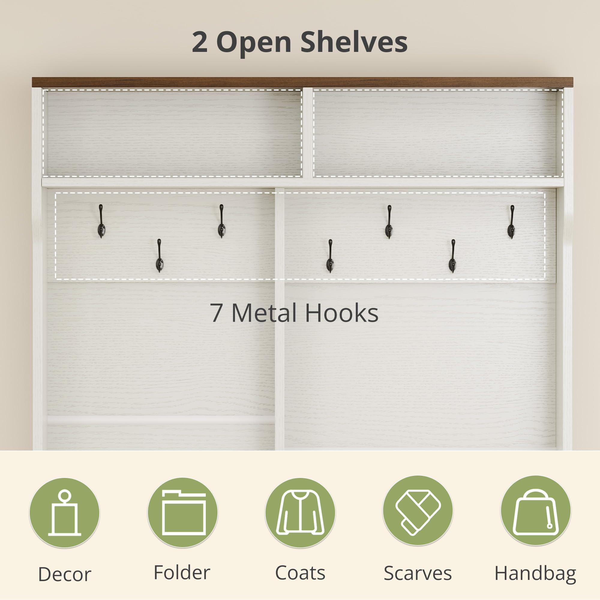 Modern Hall Tree with Bench Shoe Storage and 7 Hooks