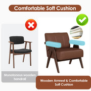 JIASTING Mid Century Modern Accent Chair, Brown Leather Office Reading Accent Chairs, Small Comfy Side Arm Chairs for Living Room Bedroom, Wood Arms (2, Brown)