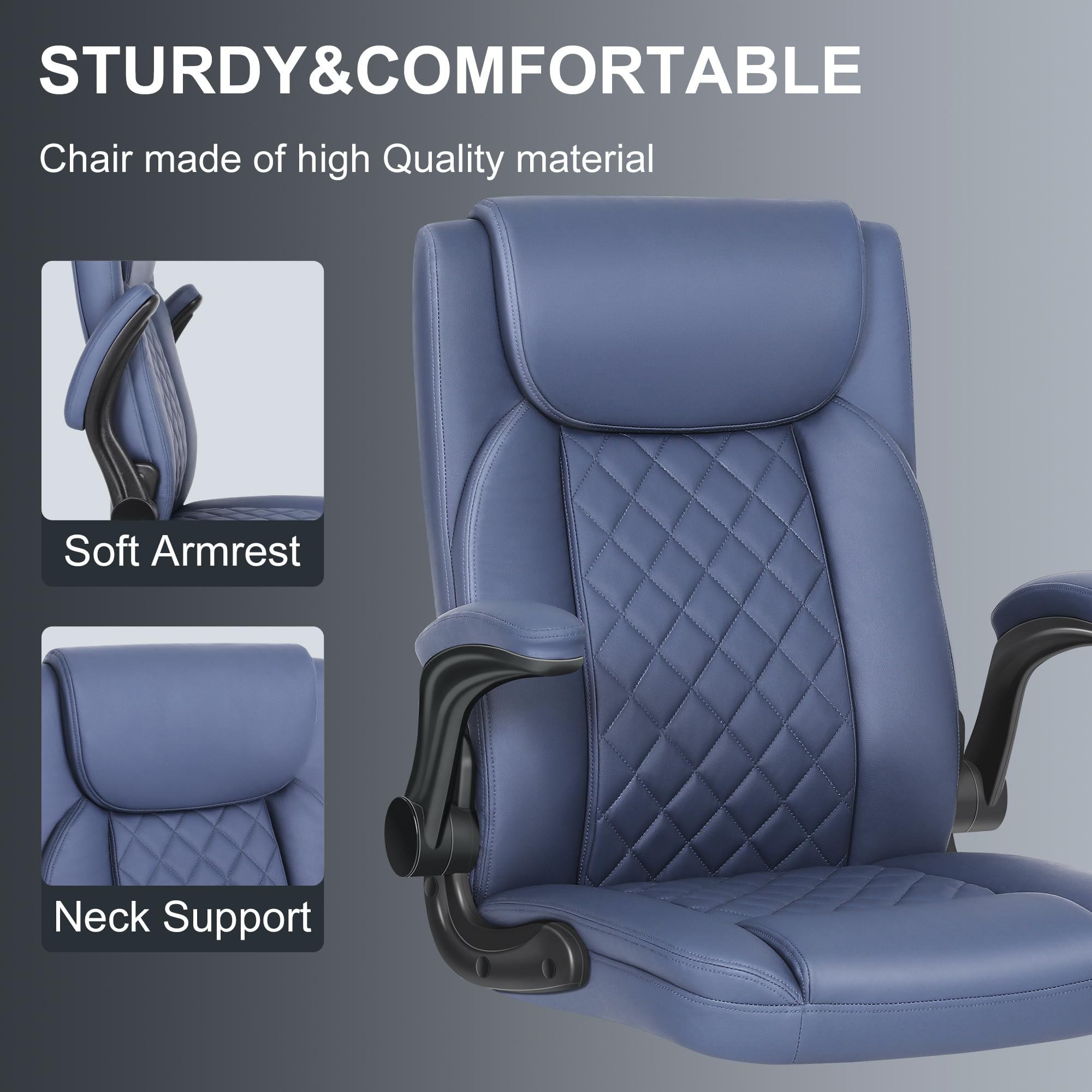 Leather Drafting Chair with Adjustable Height and Flip-Up Armrest