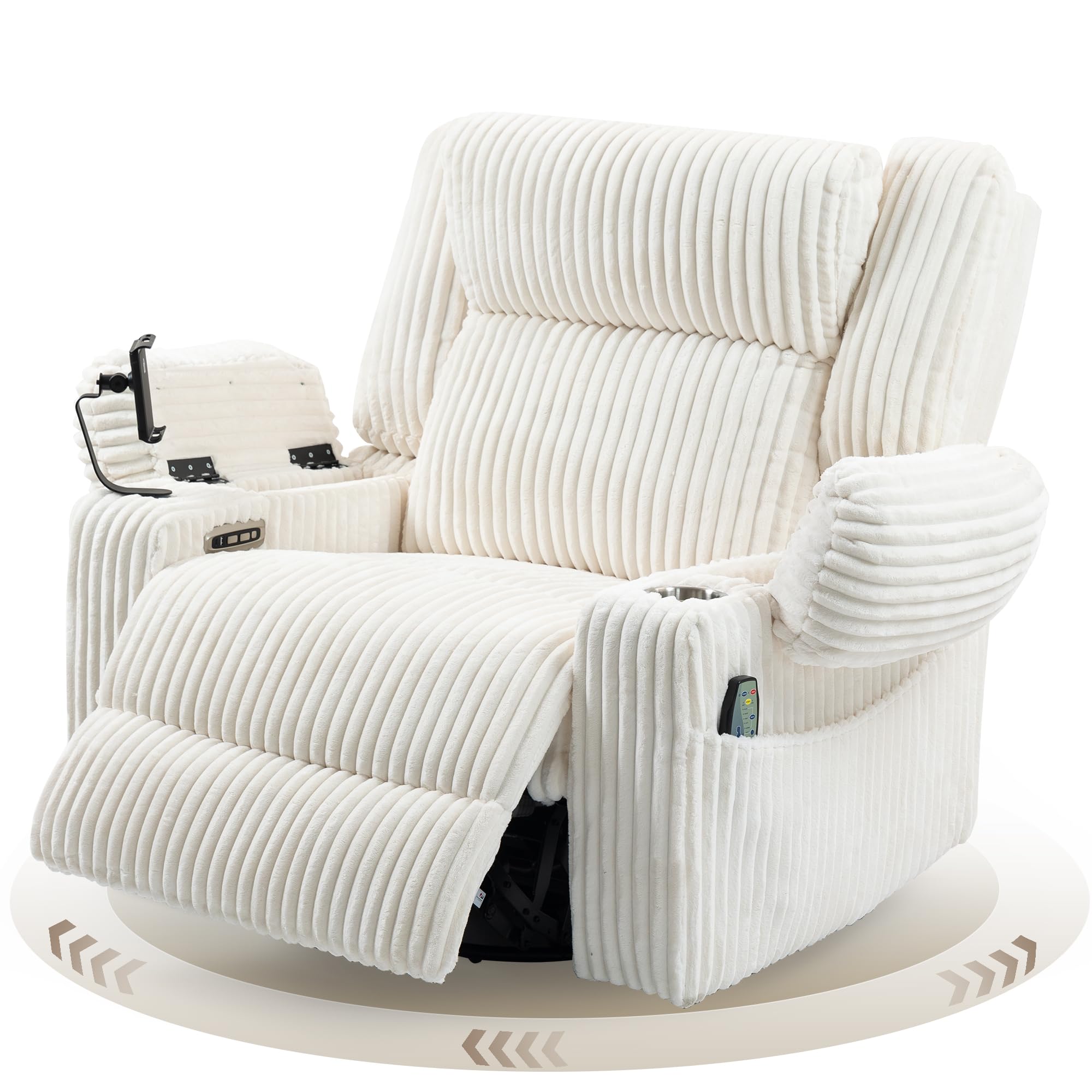 Power Swivel Rocker Recliner with Dual Motor, Vibration, Heat & USB Ports