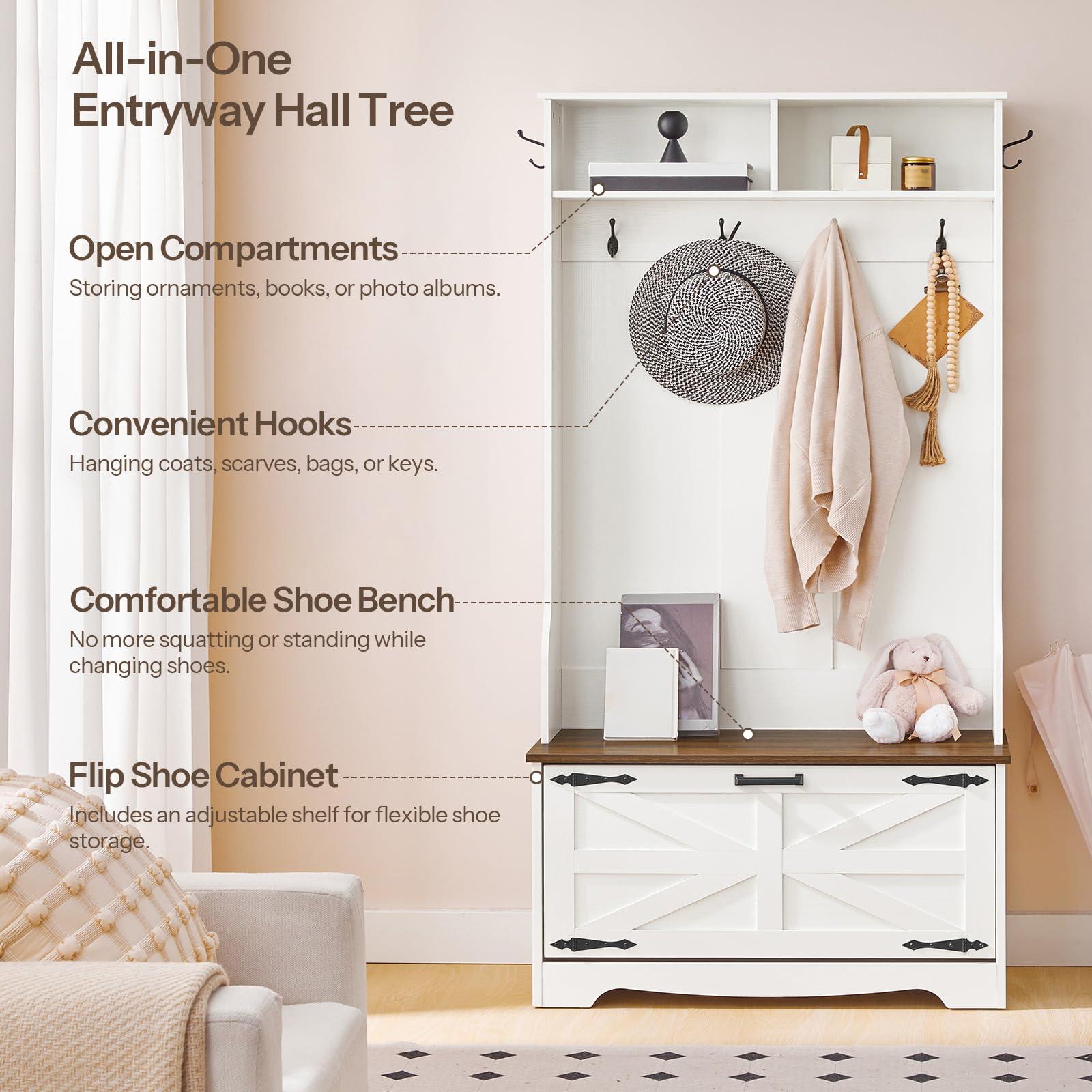 Hall Tree with Bench and Shoe Storage