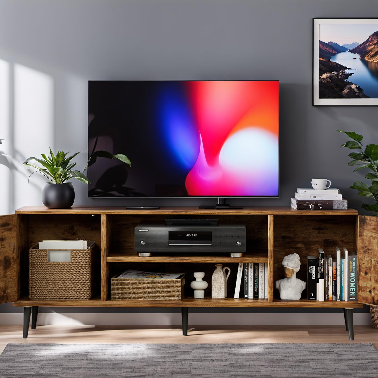 Modern TV Stand for 65" Television with Storage Cabinets