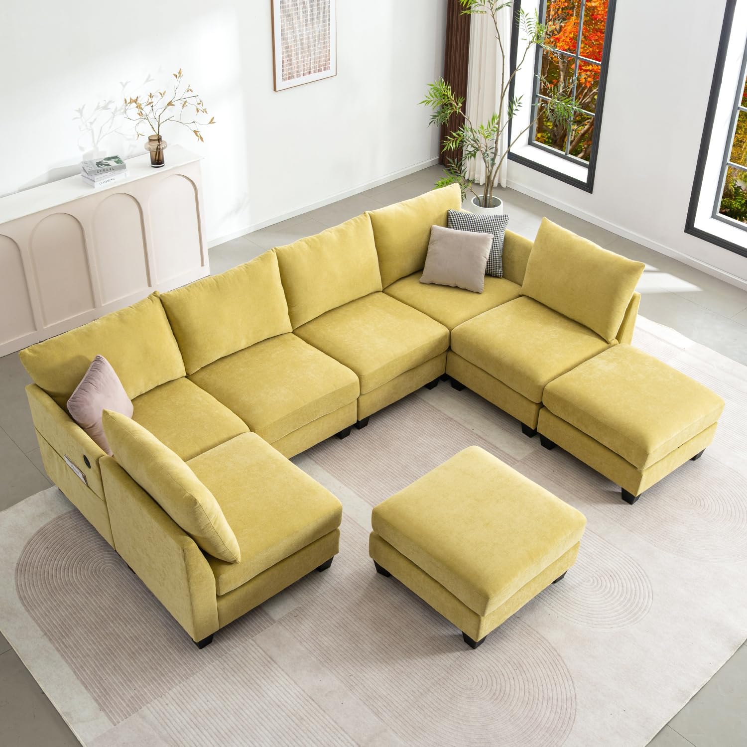 124" Modular U-Shaped Sectional Sofa with Storage Ottoman