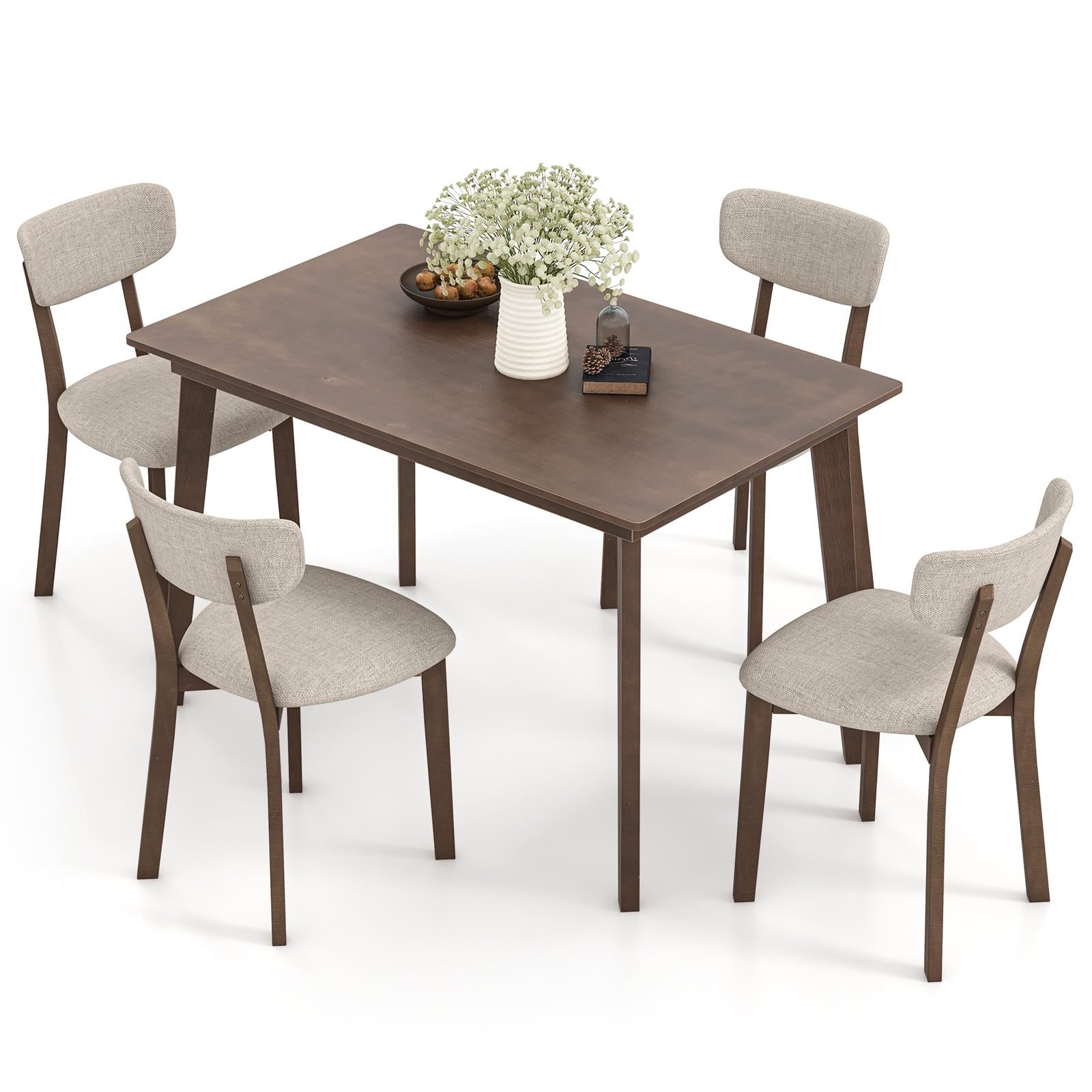 5-Piece Dining Table Set with Padded Chairs