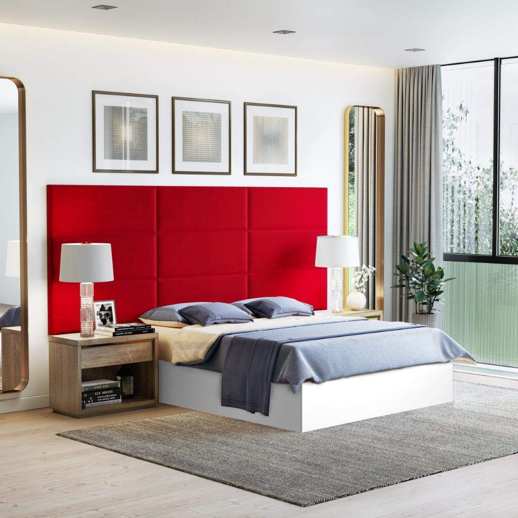Customizable Wall Panel Headboard Set - Velour Red - Pack of 4