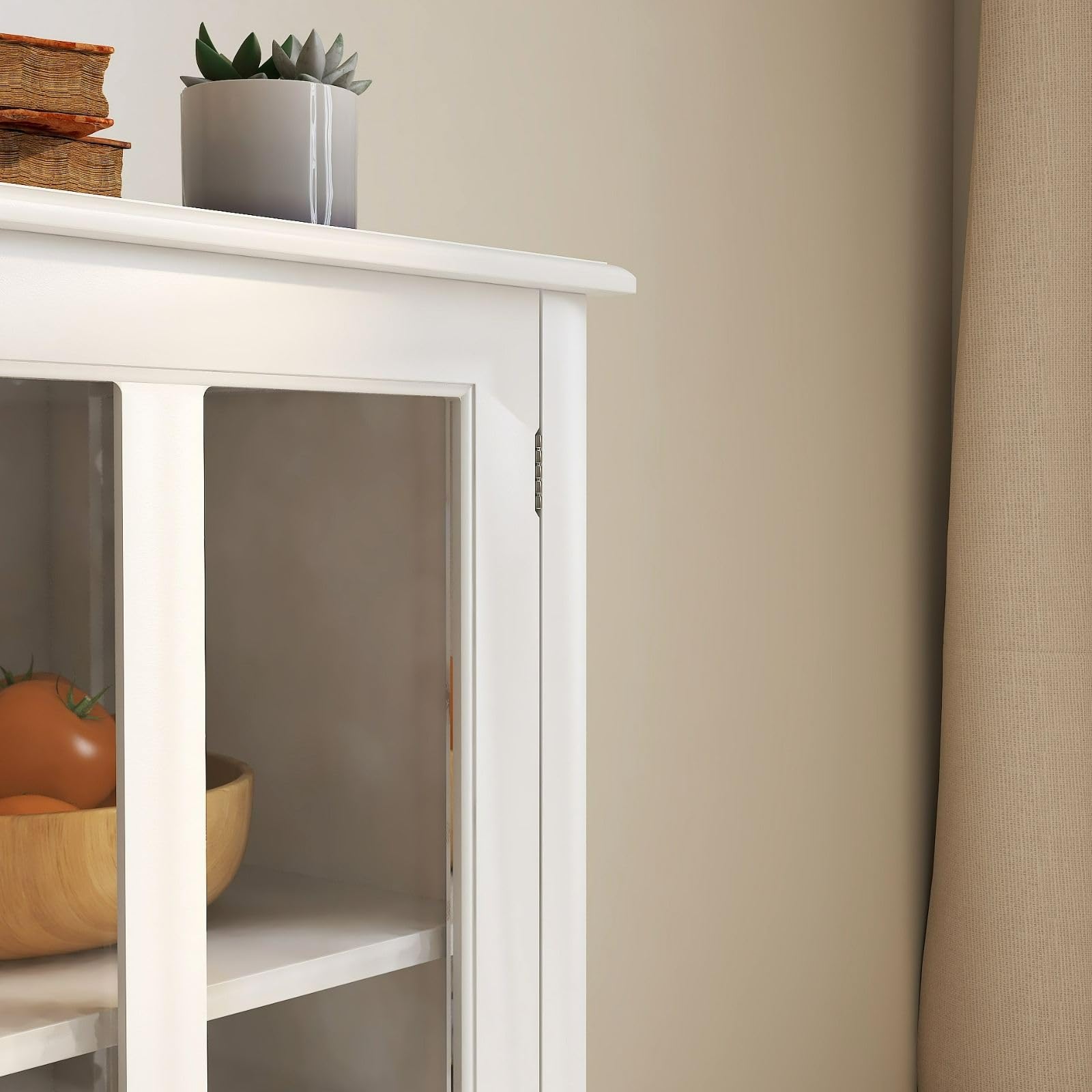 Wooden Storage Cabinet with Glass Doors and Drawer