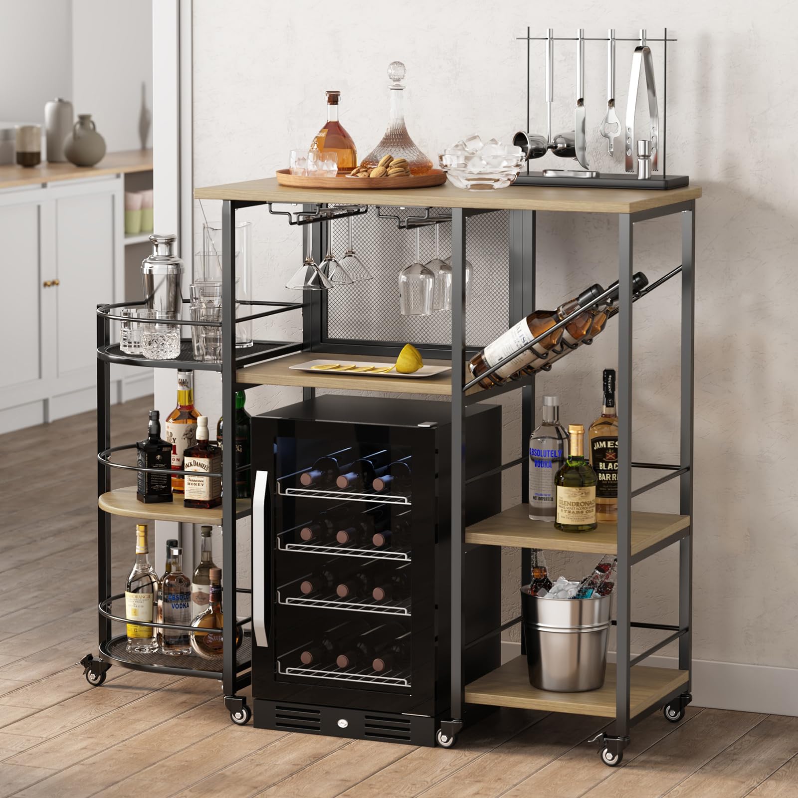 Bar Cart with Wine Rack and Glass Holder