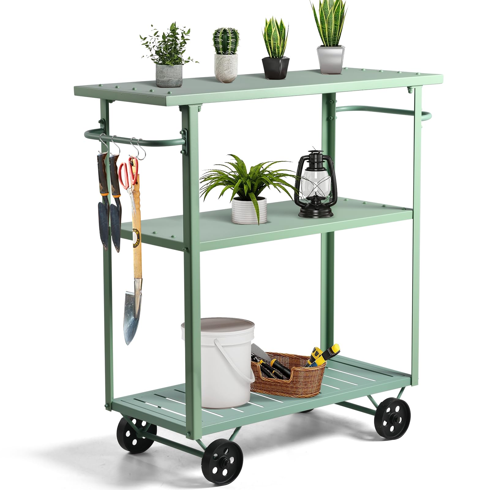Industrial 3-Tier Mobile Serving Cart with Wheels