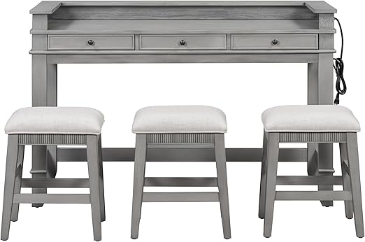 Counter Height Bar Table Set with Power Outlet