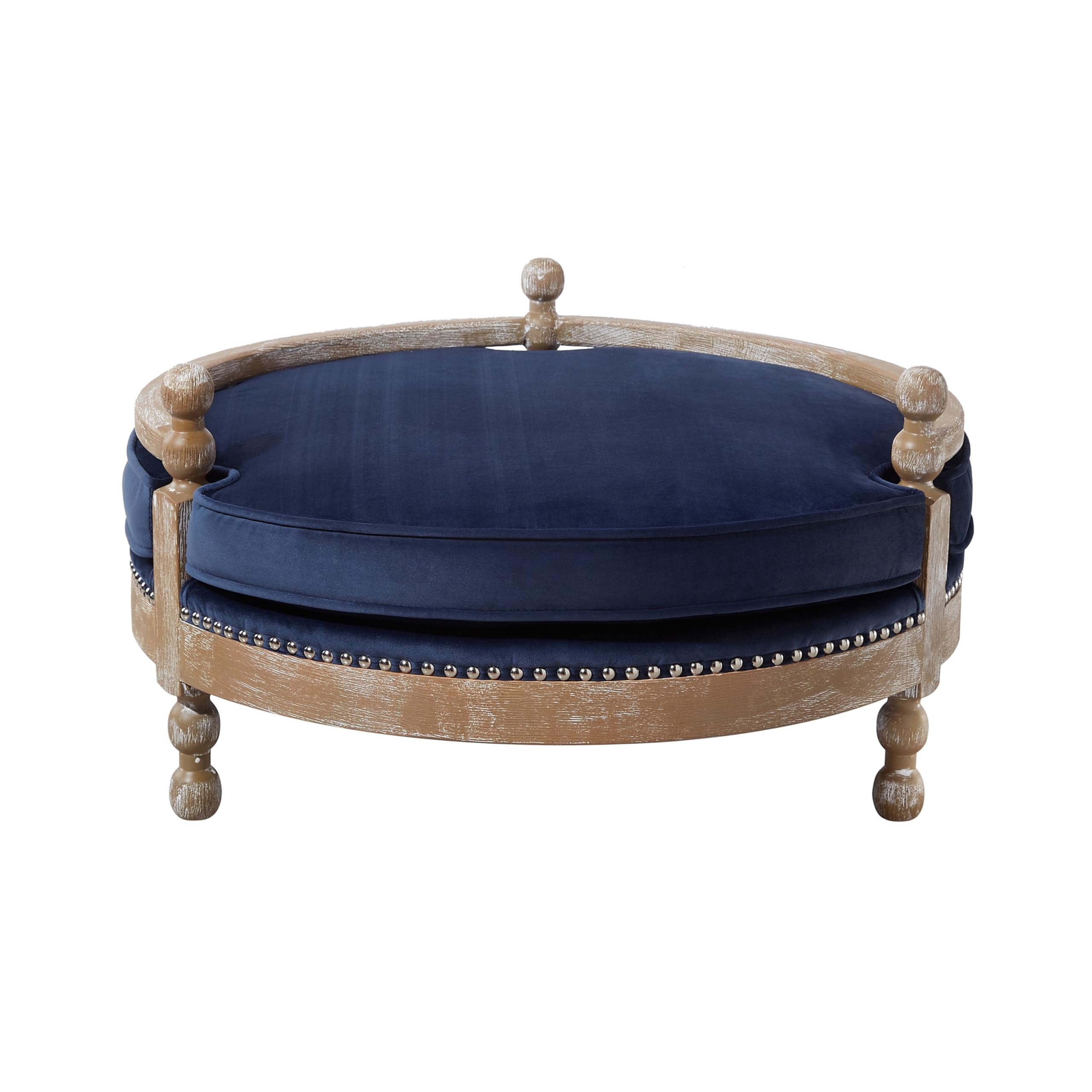 Elevated Weathered Oak Pet Bed with Velvet Cushion