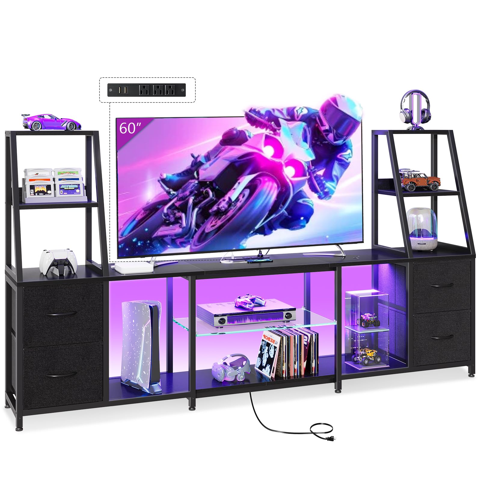 TV Stand with LED Lights & Storage