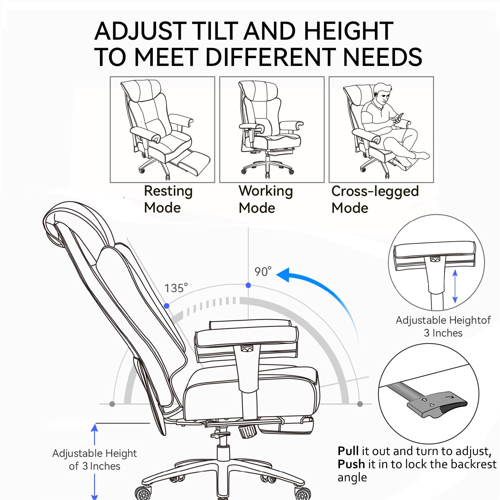 Heavy Duty Executive Office Chair with Footrest