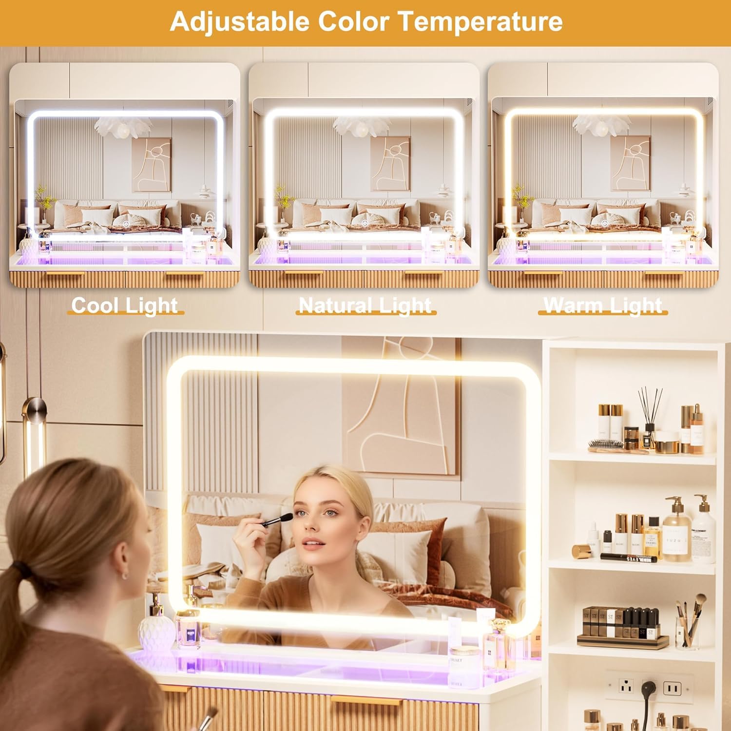 Vanity Desk with Mirror and Lights 44 Inch