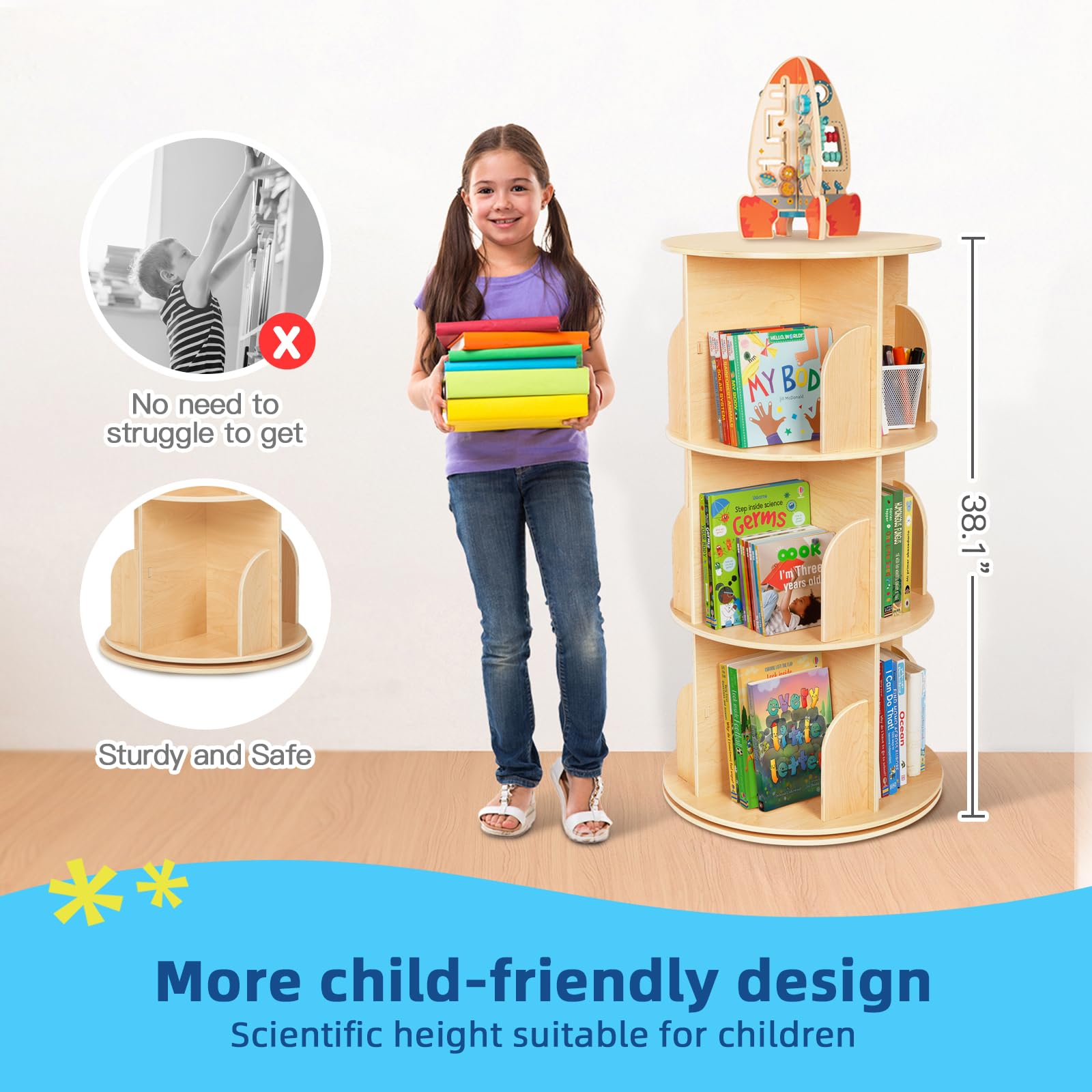 3-Tier Rotating Corner Bookshelf