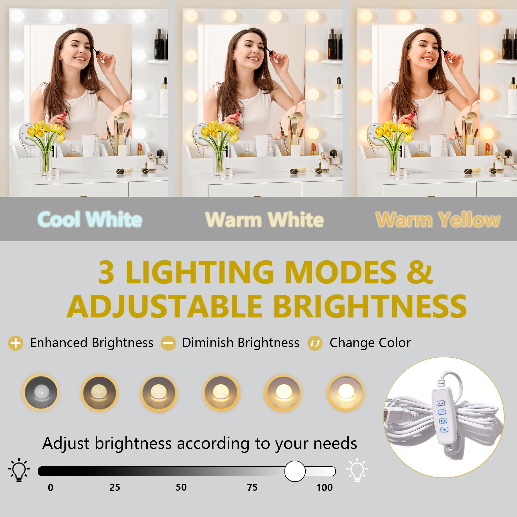 Makeup Vanity Desk with Mirror and Lights