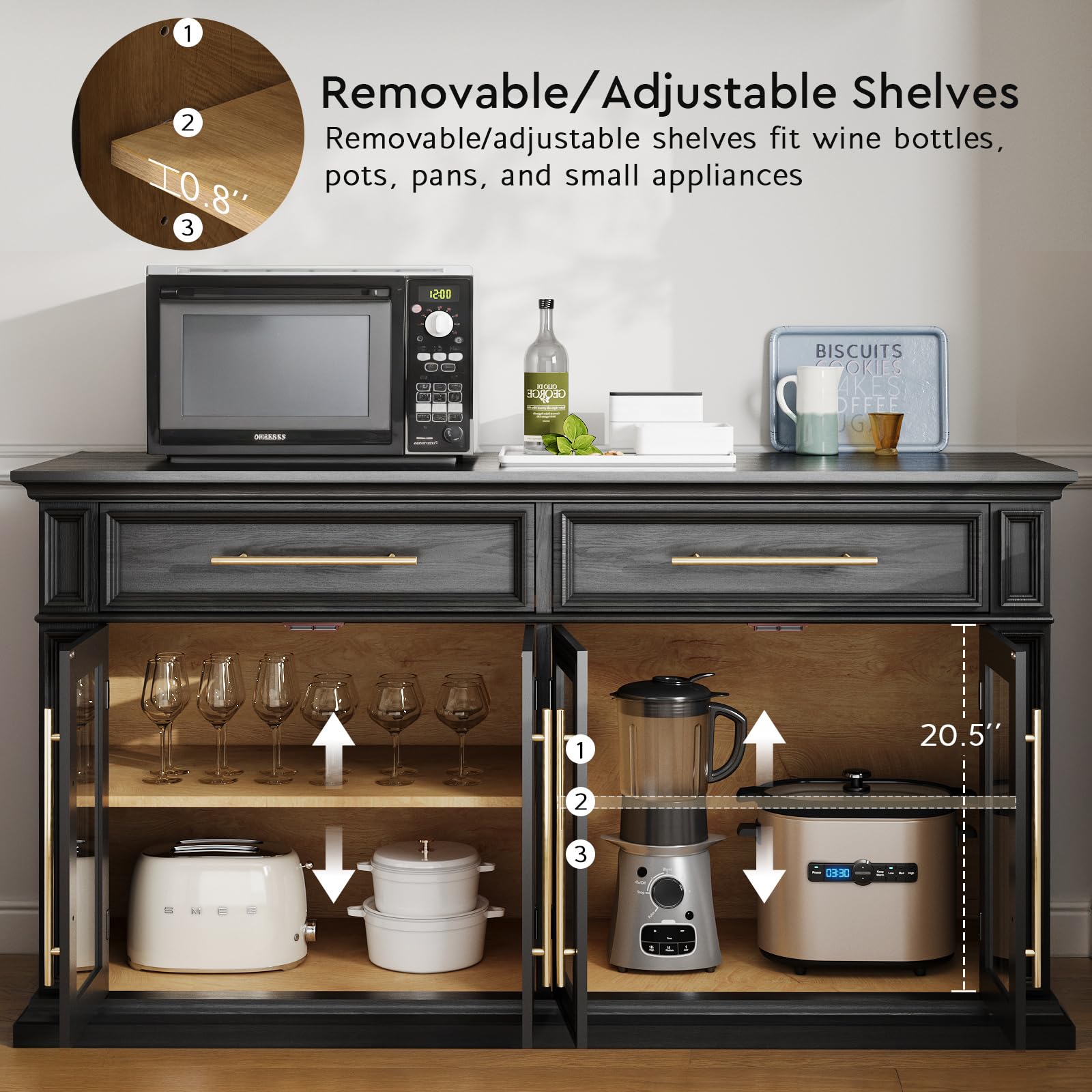 63" Sideboard Buffet Cabinet with Glass Doors