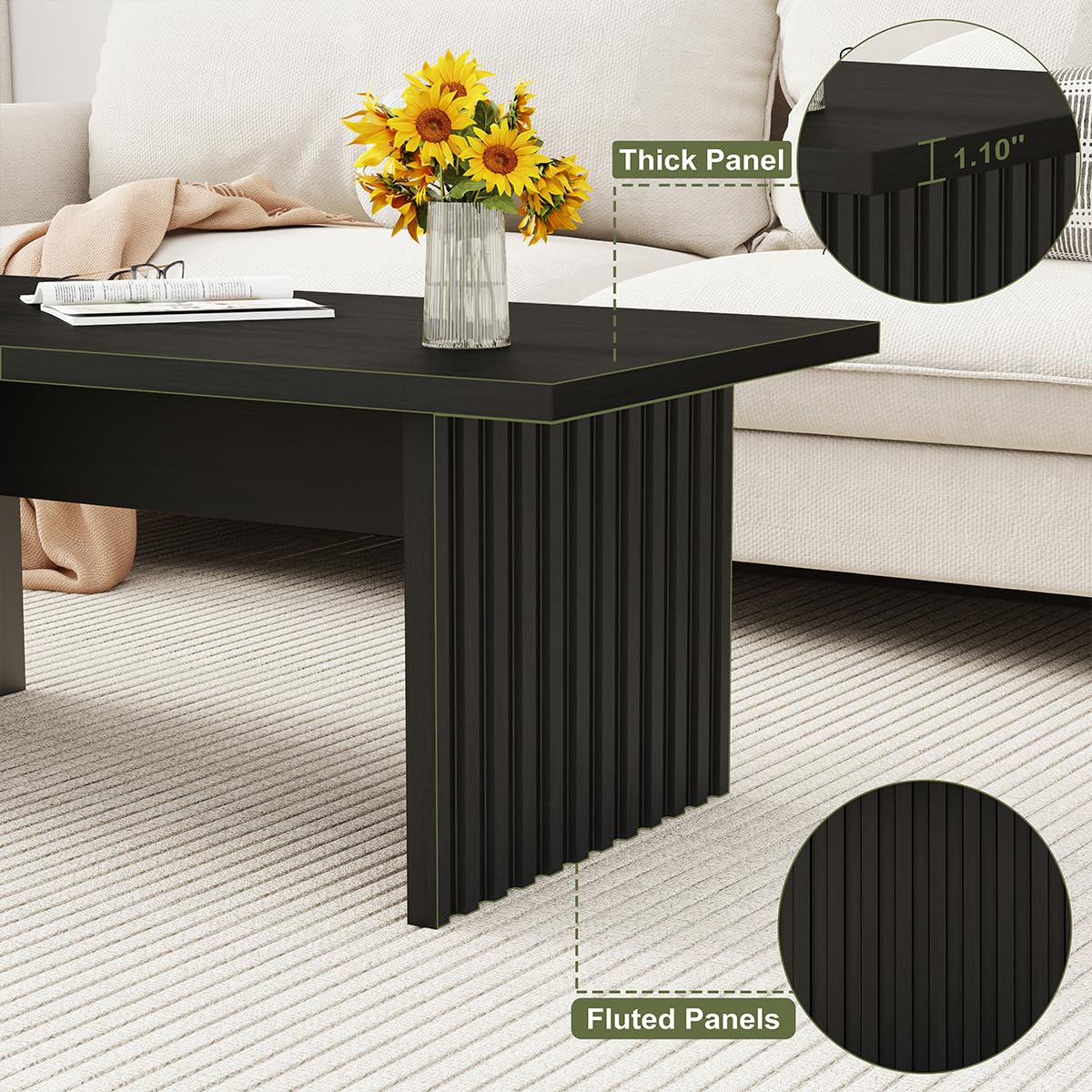 Black Oak Fluted Coffee Table 43 Inch