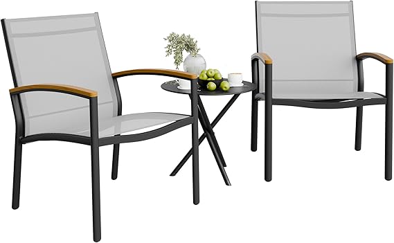 3-Piece Patio Bistro Set with Textilene Fabric Chairs and Table