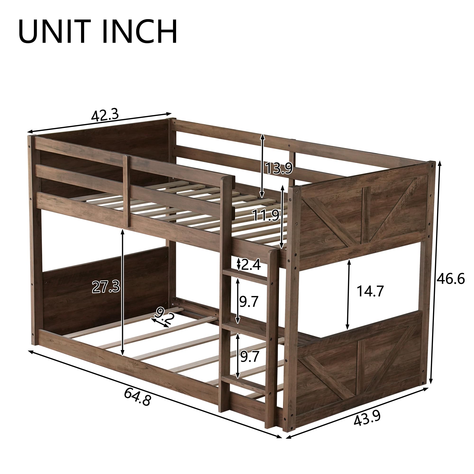 Twin Over Twin Bunk Bed with Panelled Headboard - Antique Oak