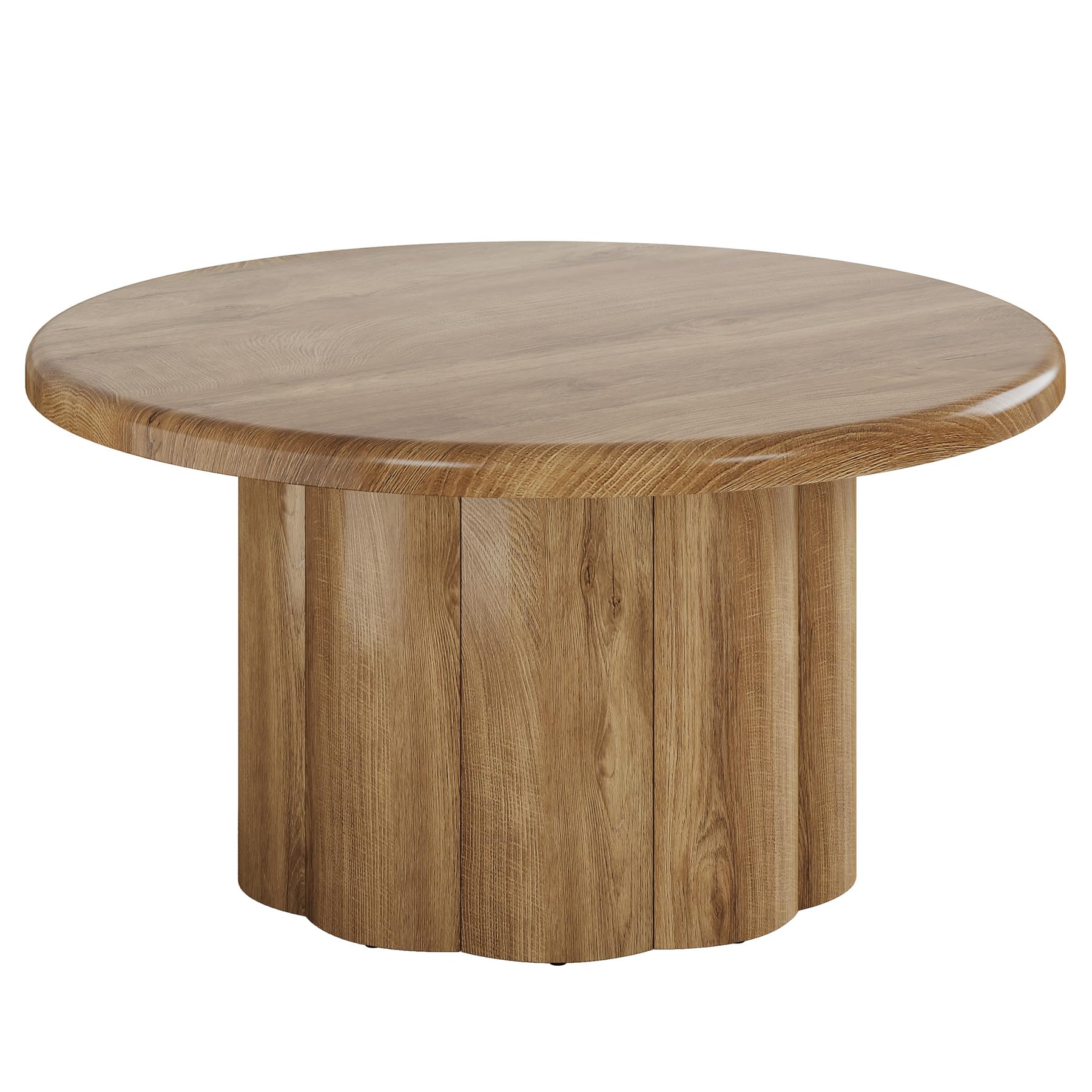 Round Coffee Table with Fluted Drum Base