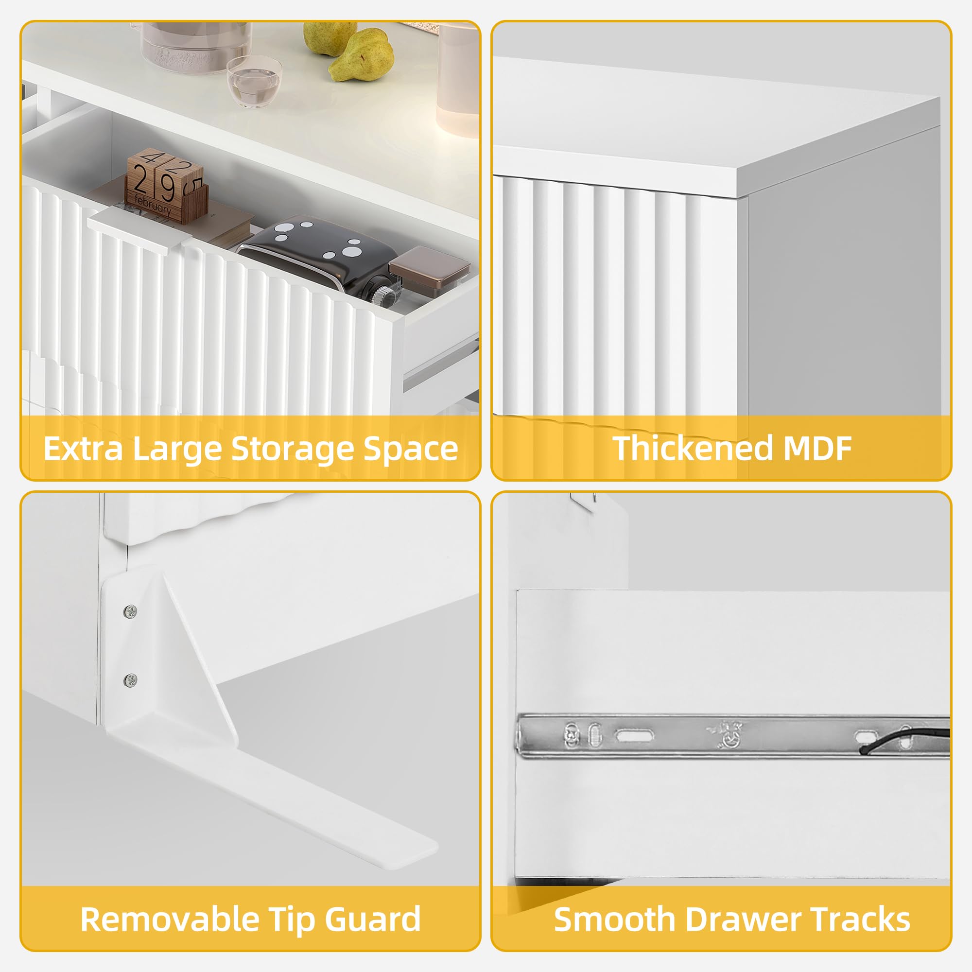 Fluted 6 Drawer Dresser 47.5" Wide White
