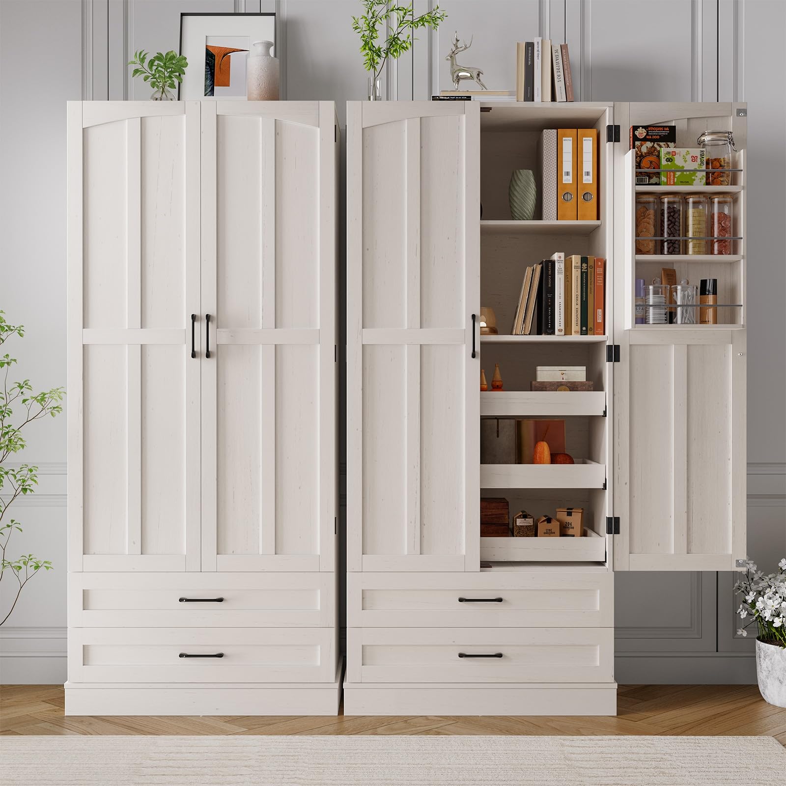 71" Tall Farmhouse Kitchen Pantry Cabinet with Pull Out Shelves