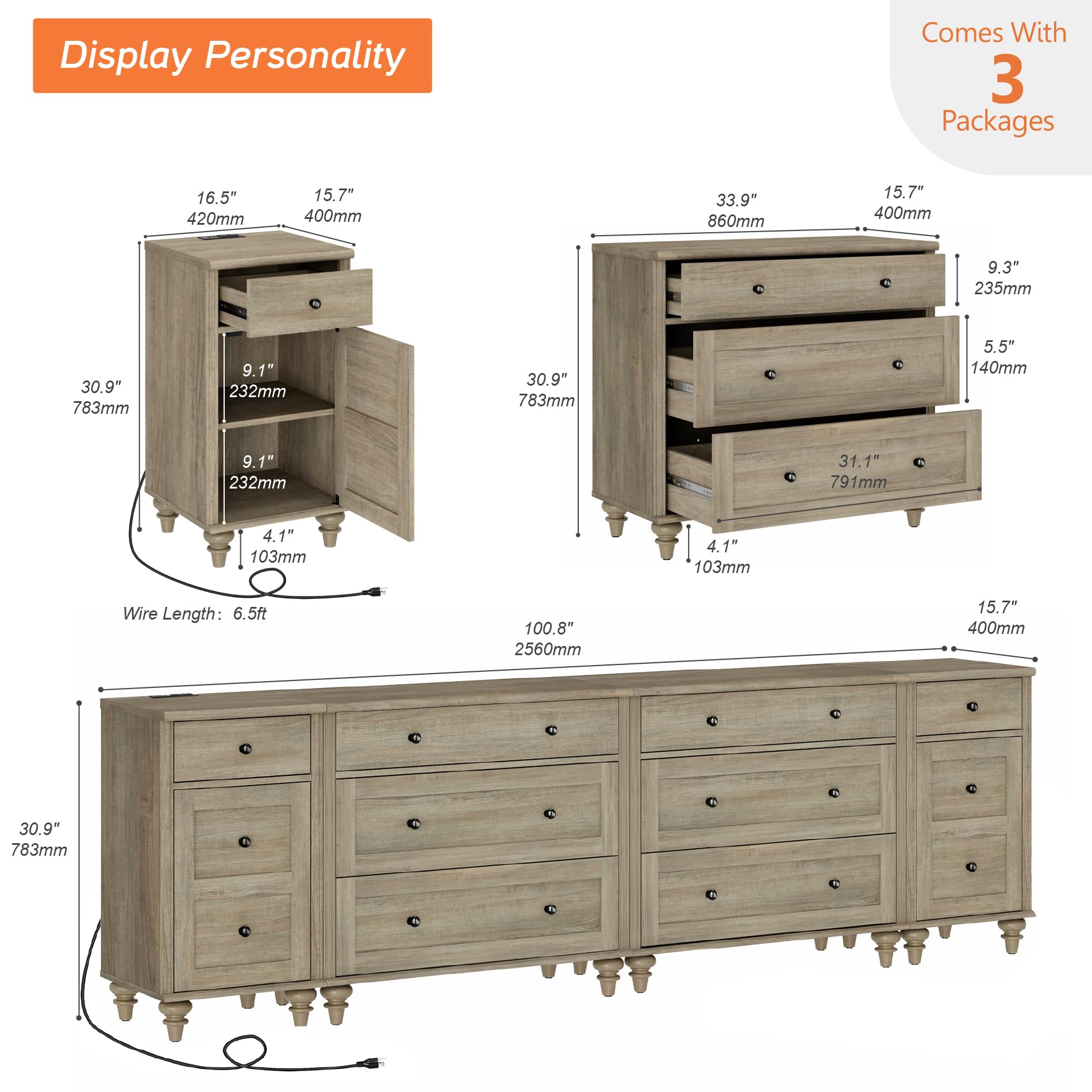 8-Drawer Dresser with Charging Station and Storage