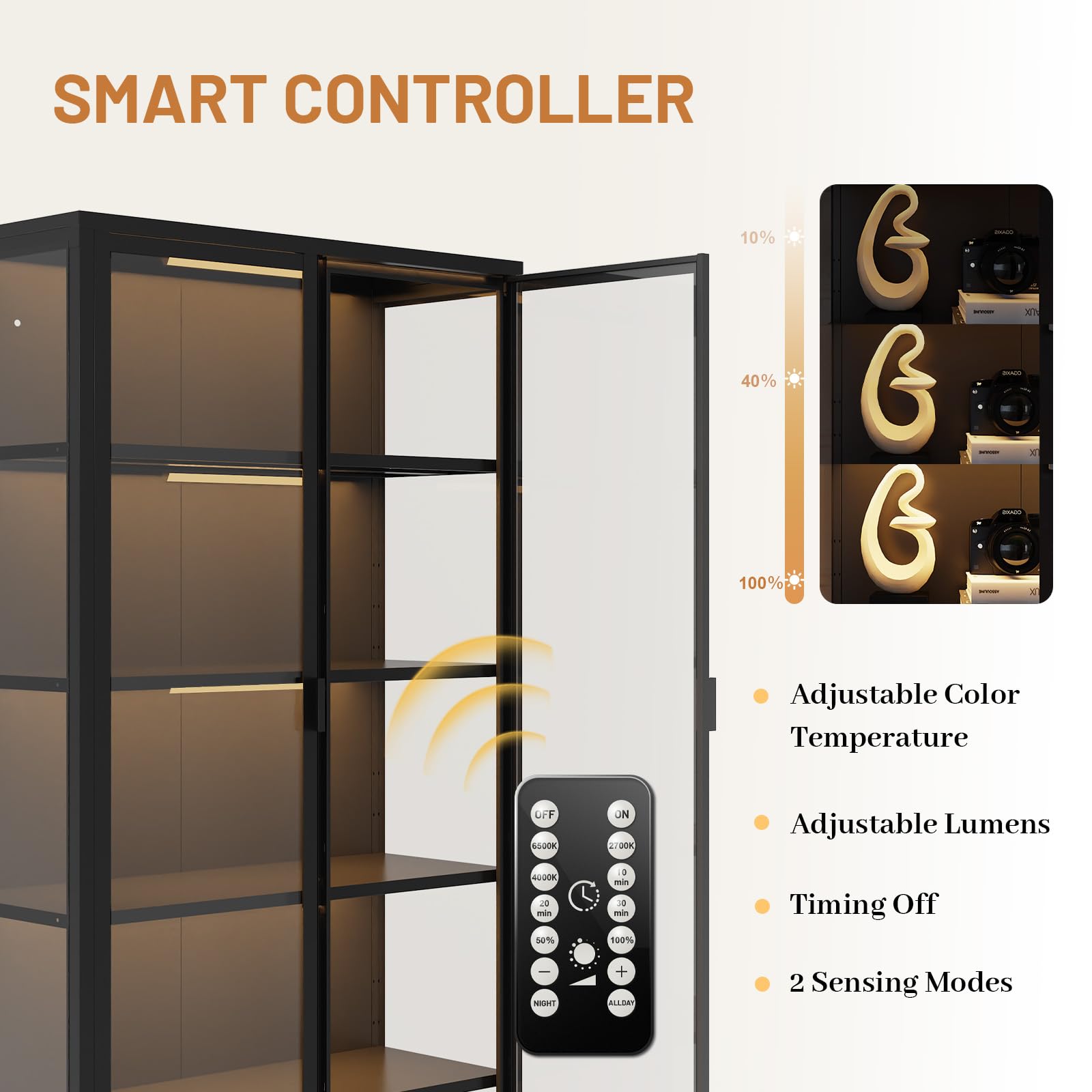 71" Display Cabinet with Glass Doors and LED Lighting