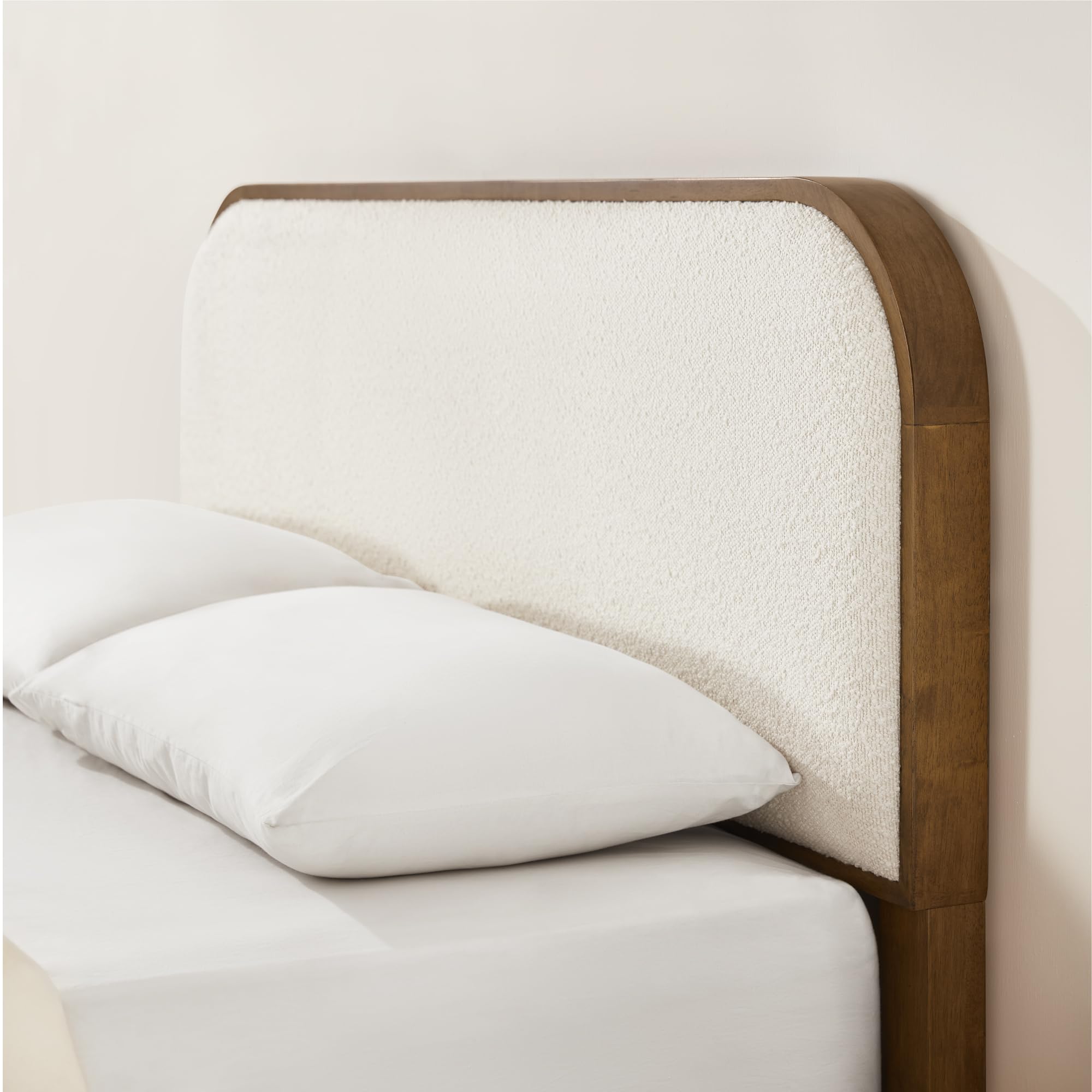 Wood Bed Frame with Upholstered Headboard Queen Size