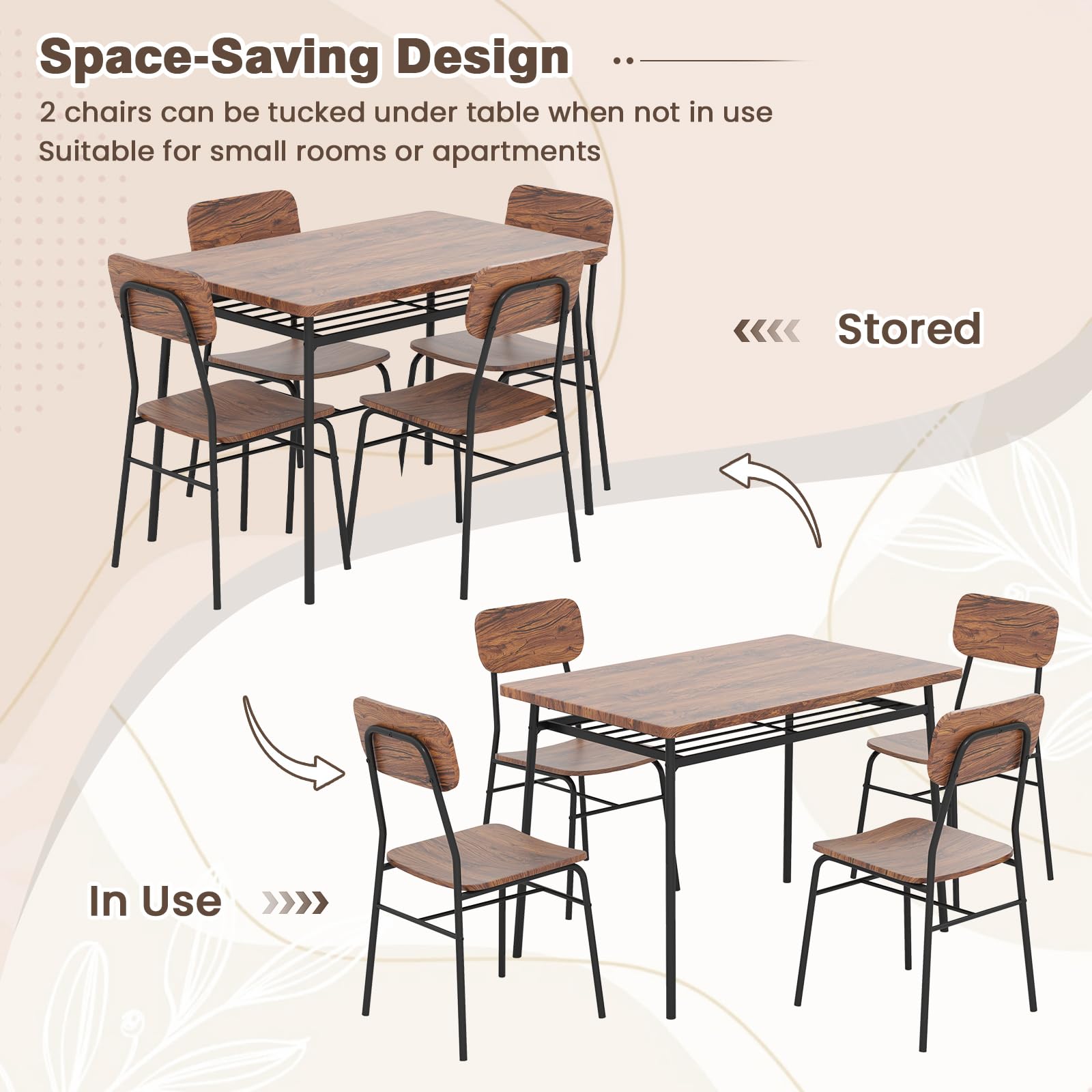5-Piece Dining Table Set with Storage Rack
