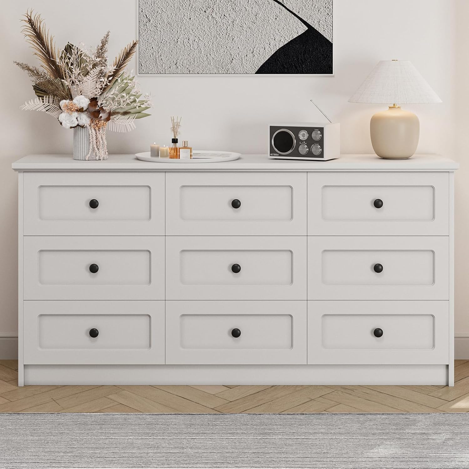 63 Inch 9 Drawer Tall Dresser White