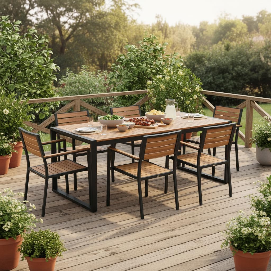79 Inch Acacia Wood Outdoor Dining Table for 8