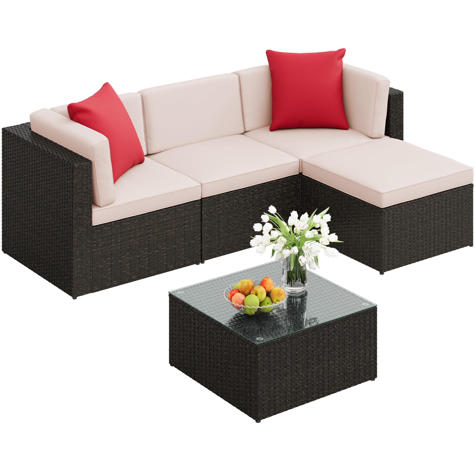 5-Piece Outdoor Sectional Sofa Set with Ottoman