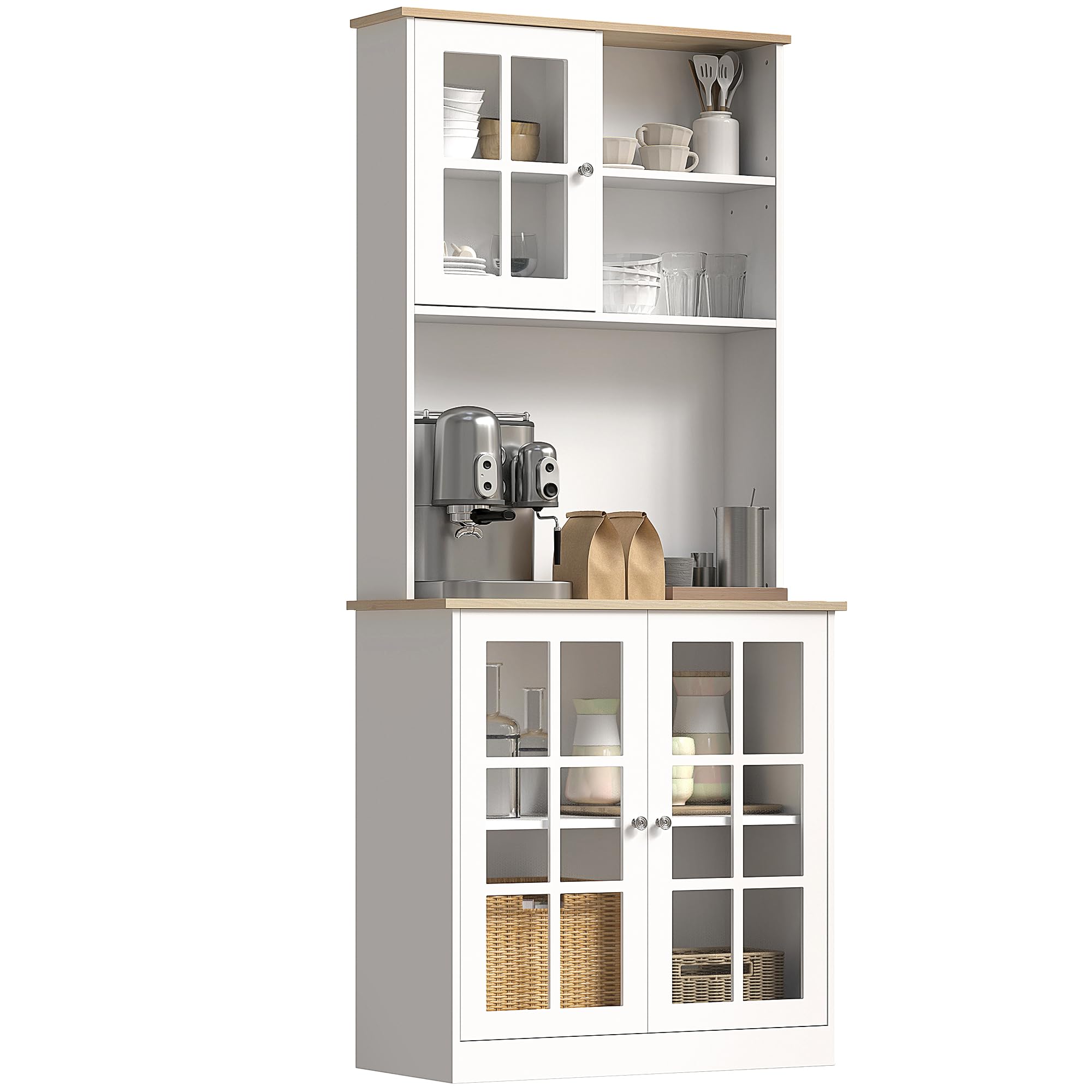 72" Kitchen Pantry Storage Cabinet with Glass Doors