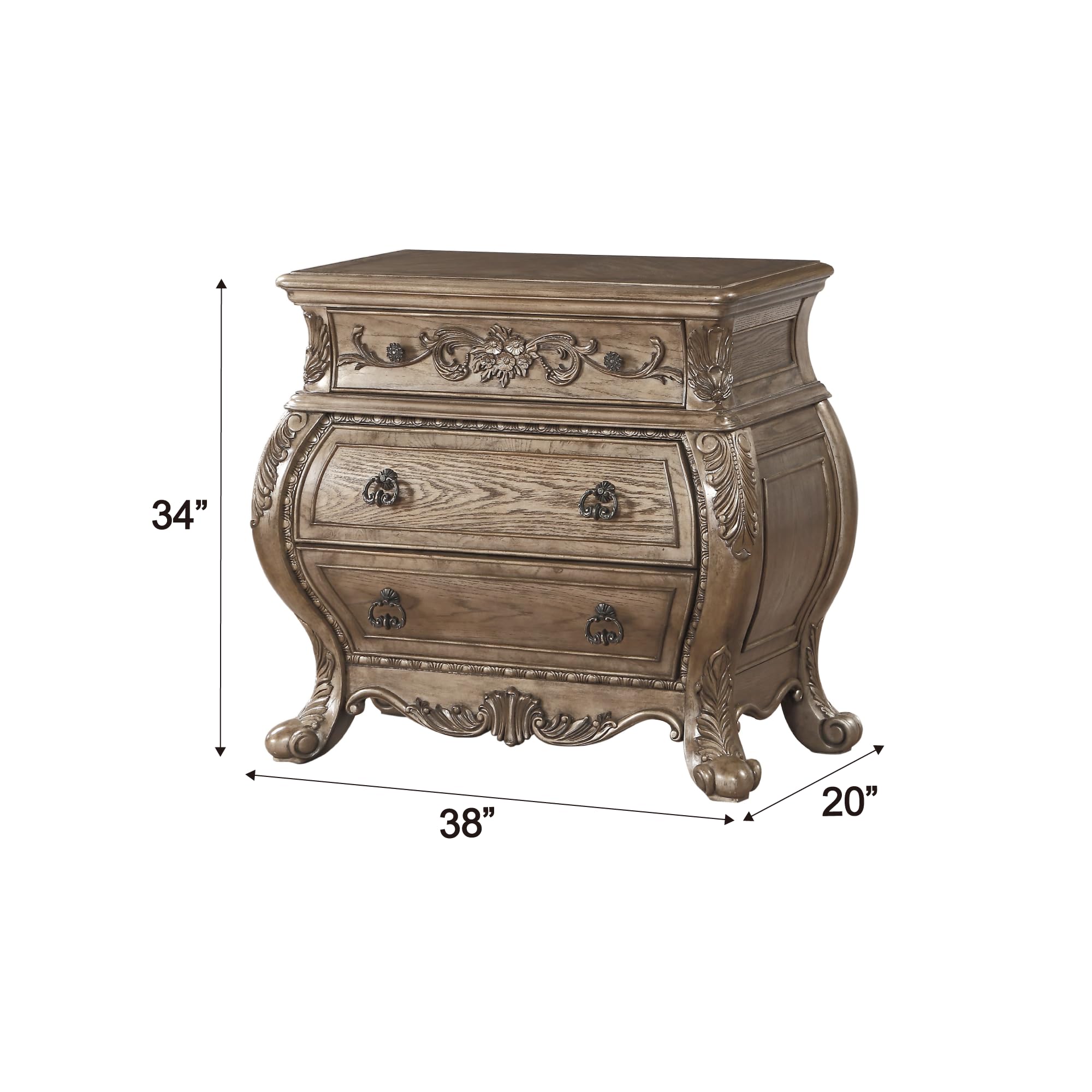 Wood Nightstand with 3 Drawers in Vintage Oak