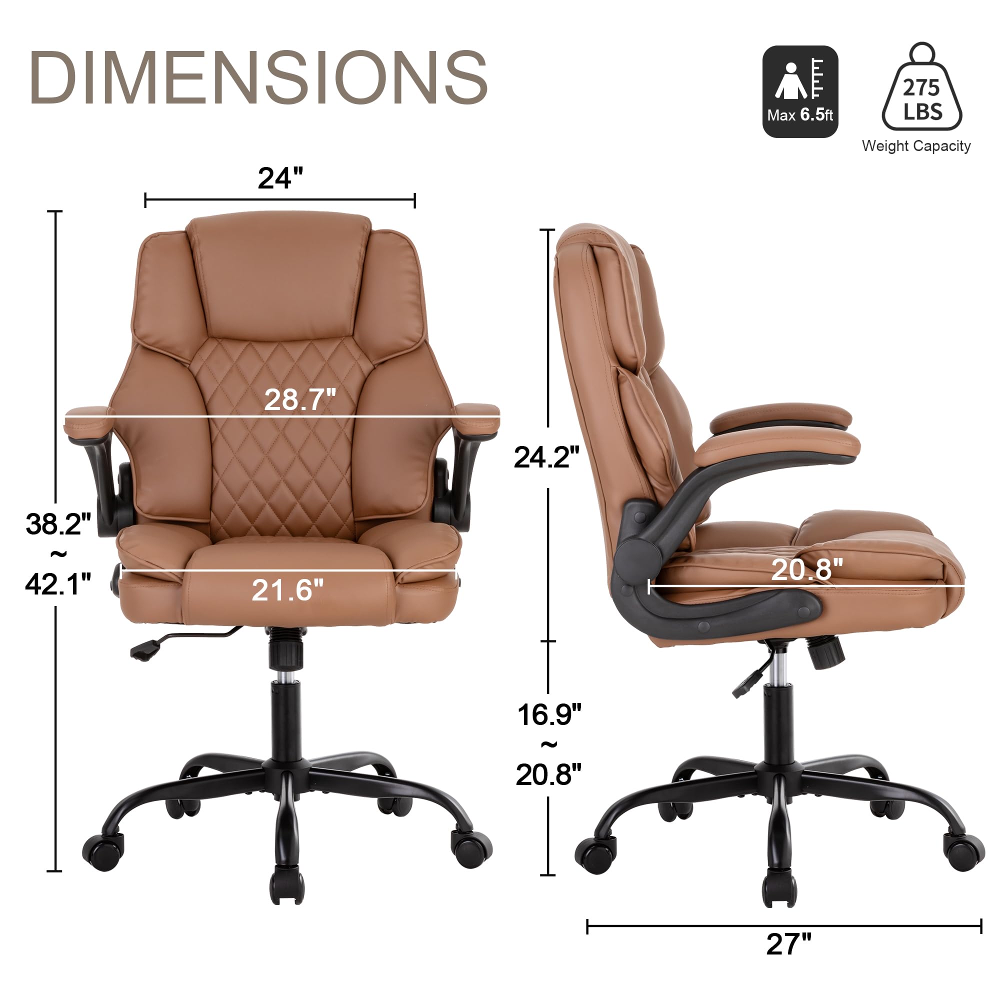 Executive Leather Office Chair with Flip-Up Arms