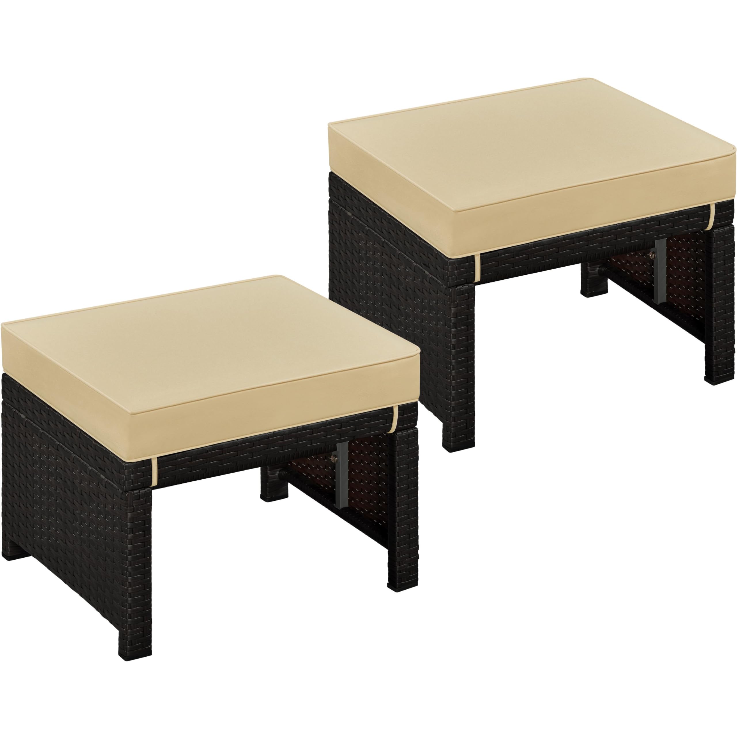 Wicker Ottoman Set of 2 with Removable Cushions
