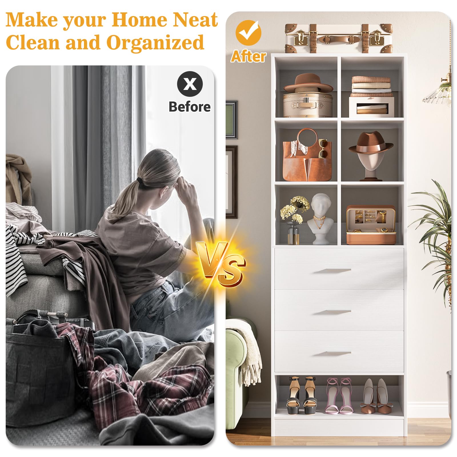Closet System Organizer with Drawers and Partition Storage