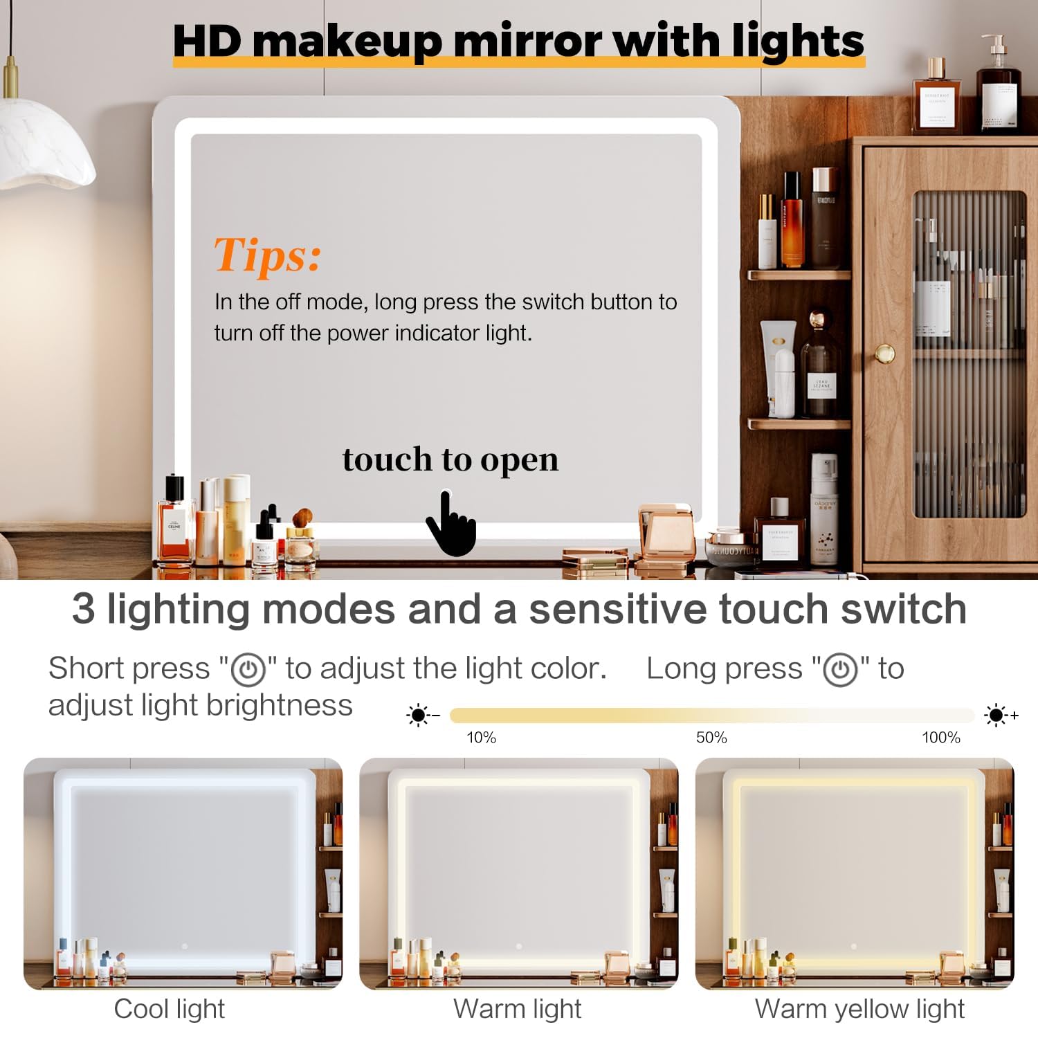 Vanity Desk with HD Lighted Mirror and 5 Drawers