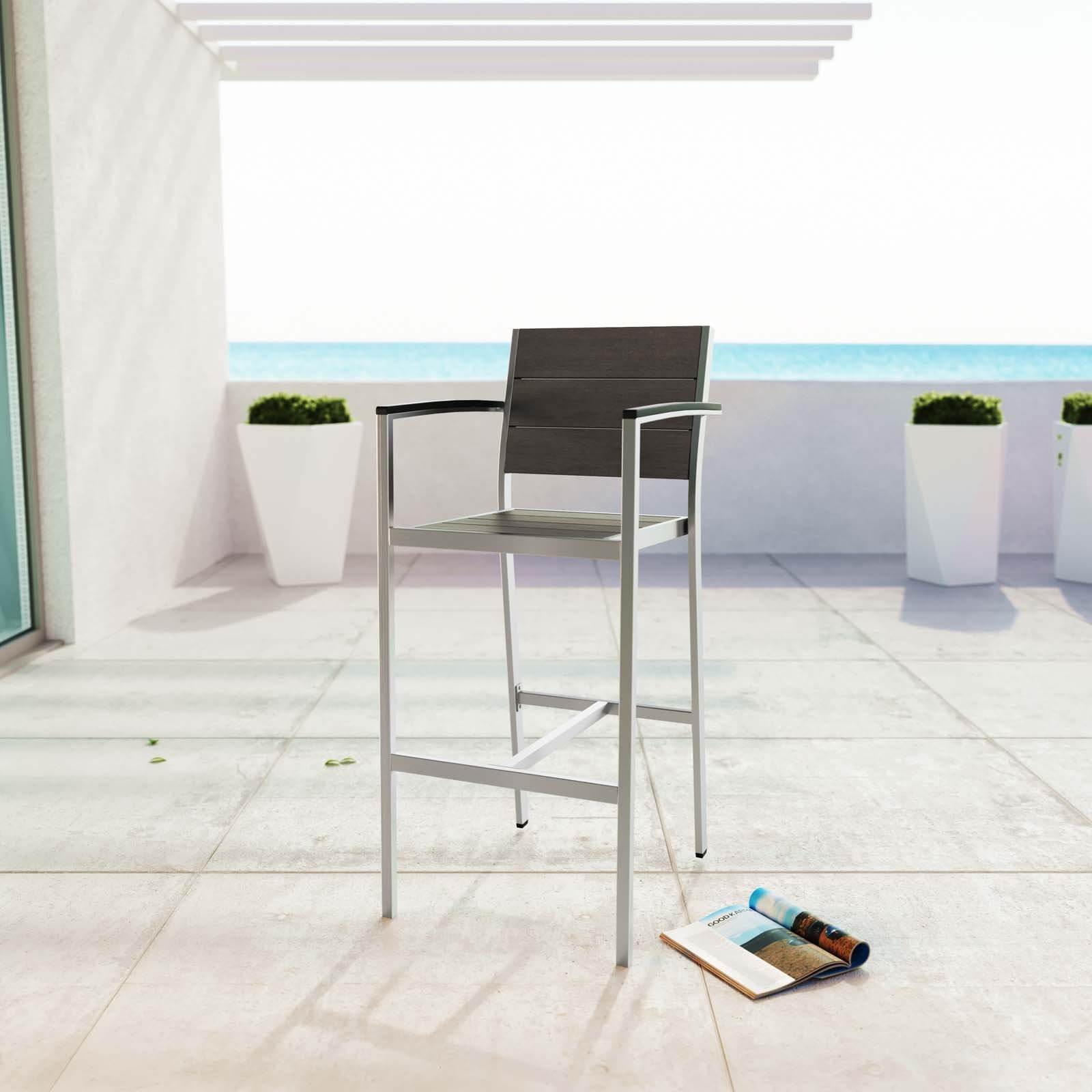 Aluminum Outdoor Patio Bar Stool Silver Gray