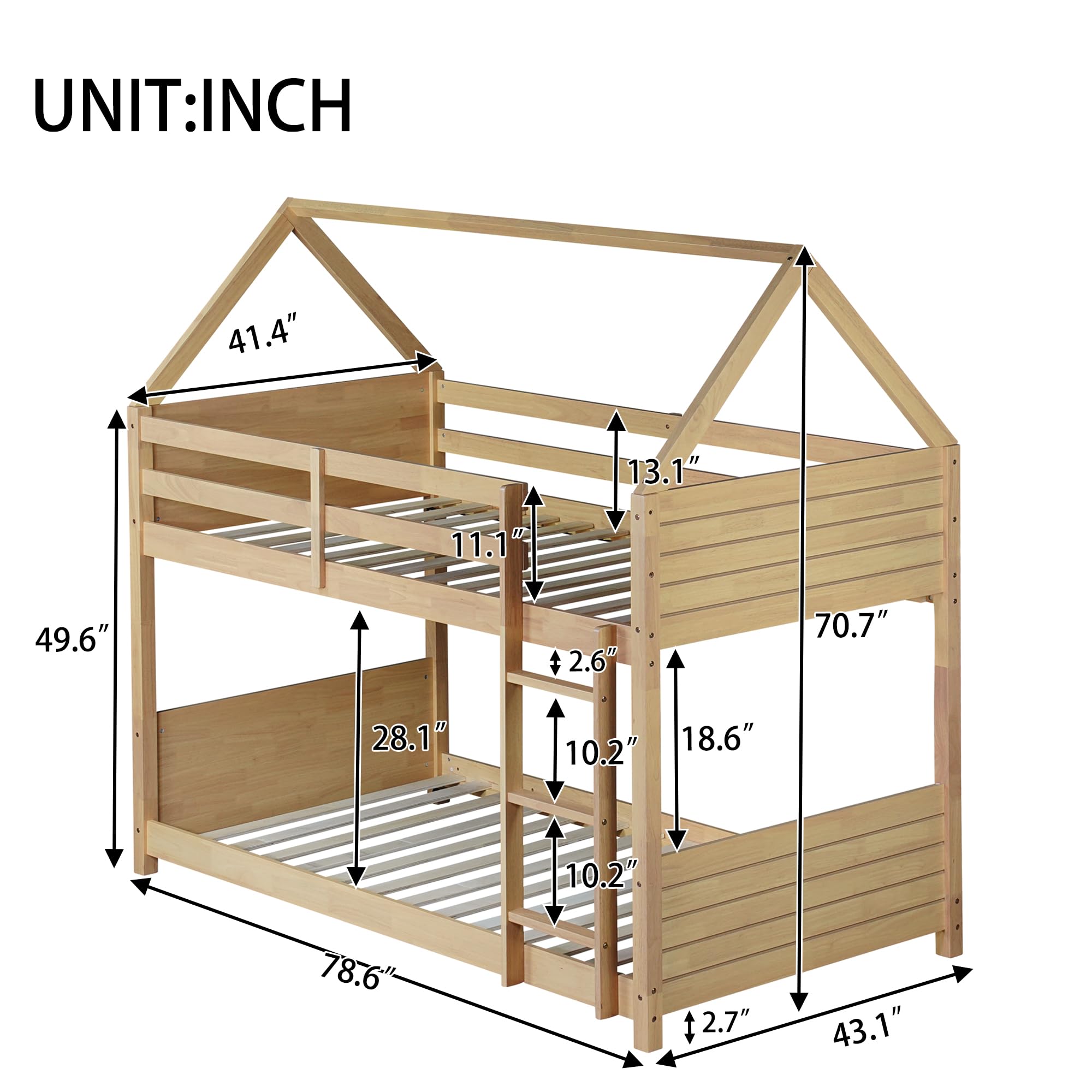 Twin Over Twin House Bunk Bed with Ladder