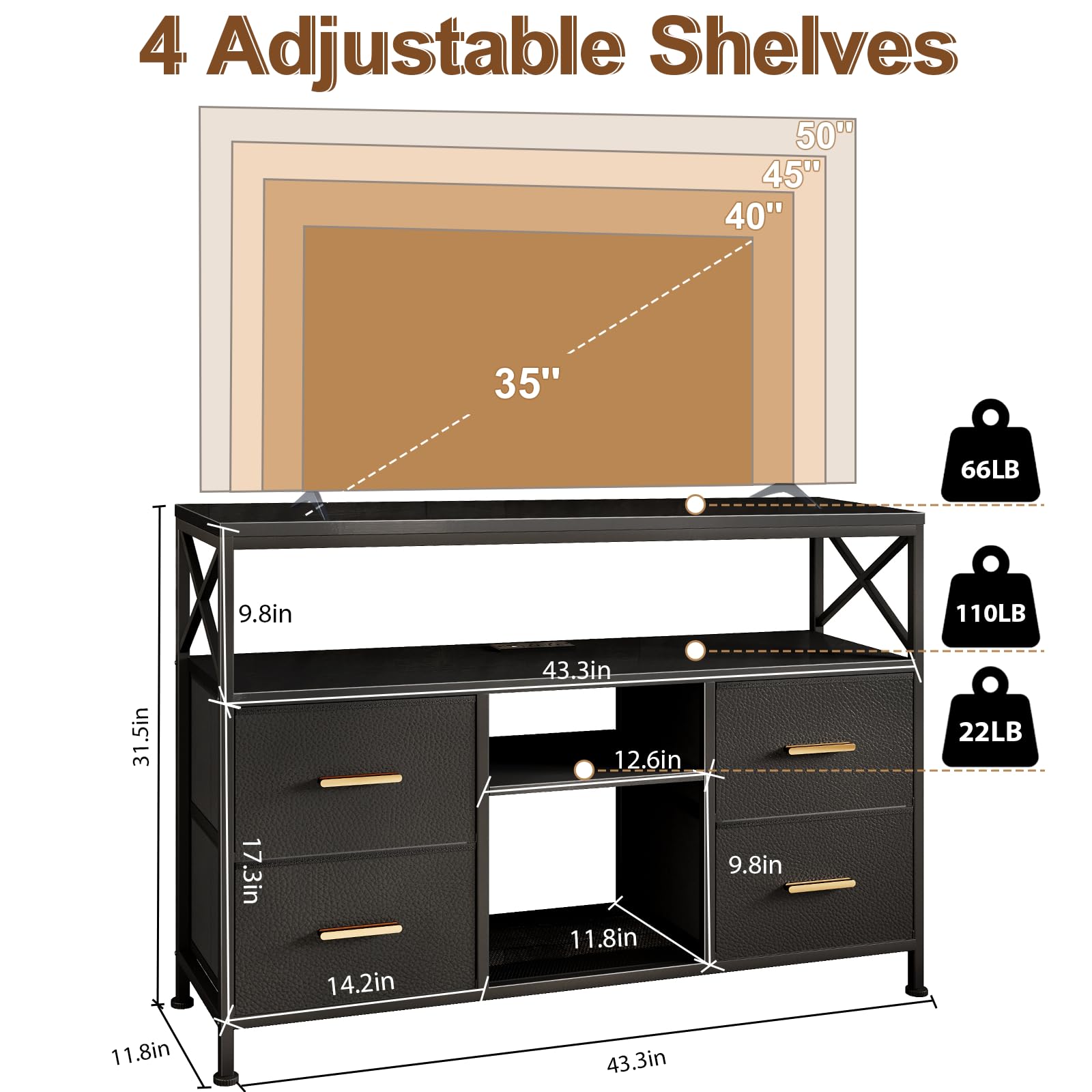 LED TV Stand with RGB Lighting and Storage